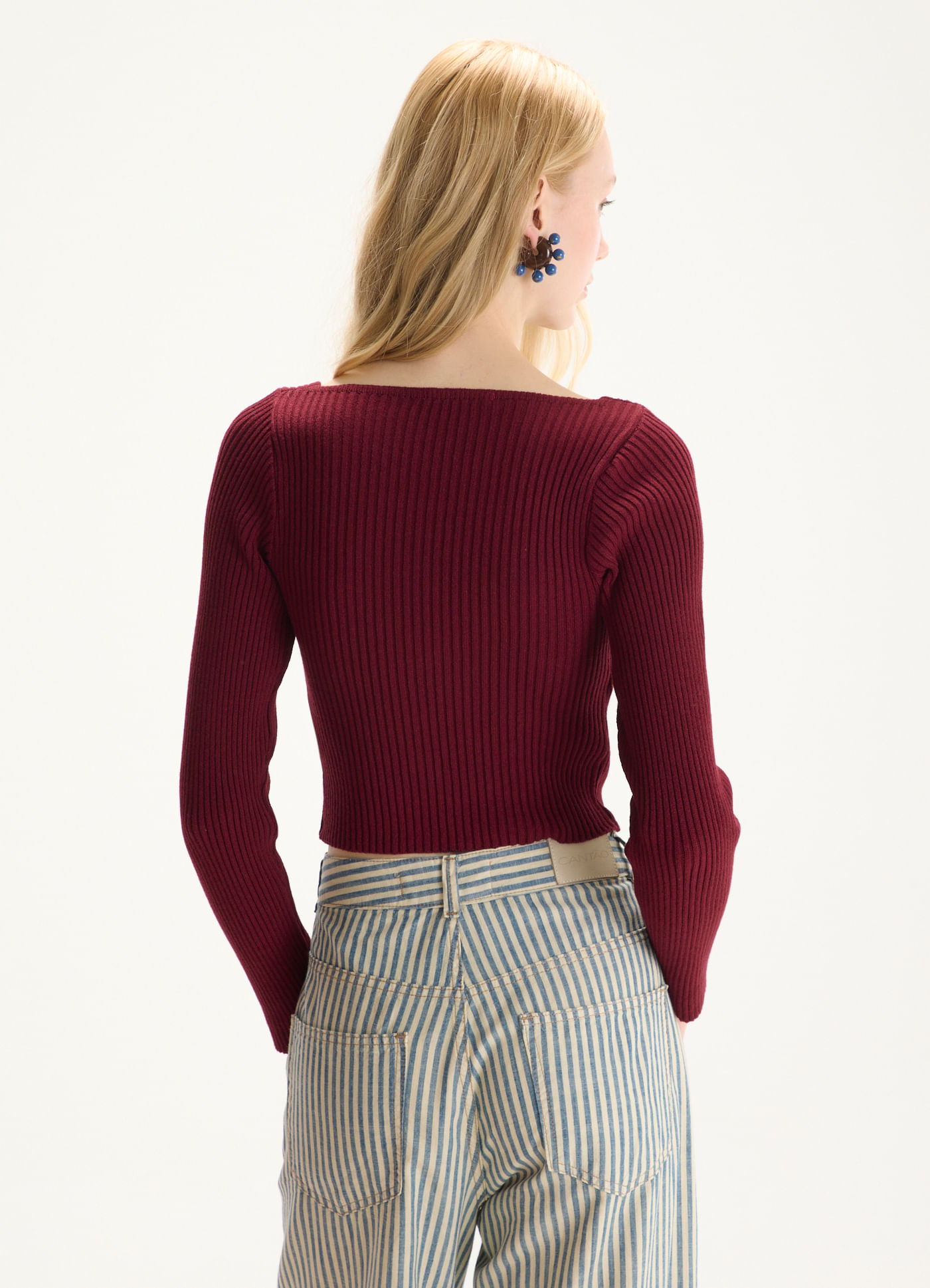 Blusa ml tricot decote quadrado roxo