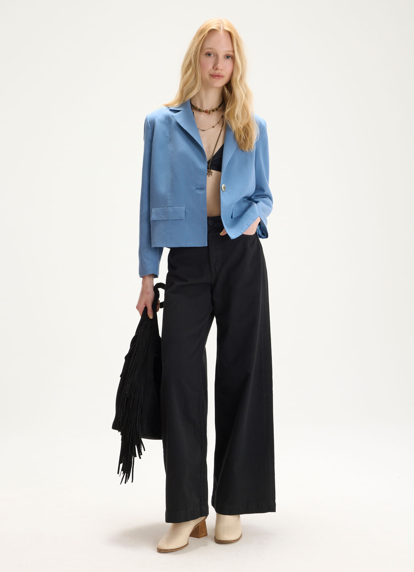Calca sarja i wide leg classic preto
