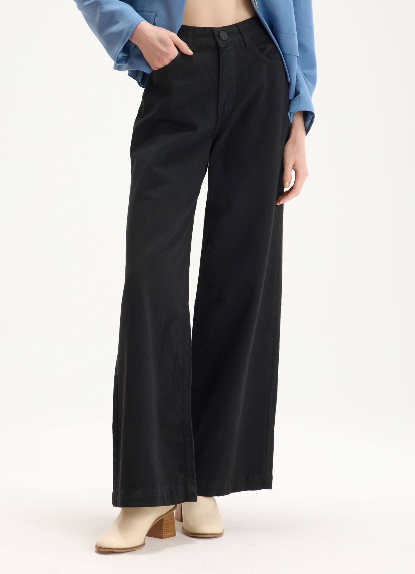 Calca sarja i wide leg classic preto