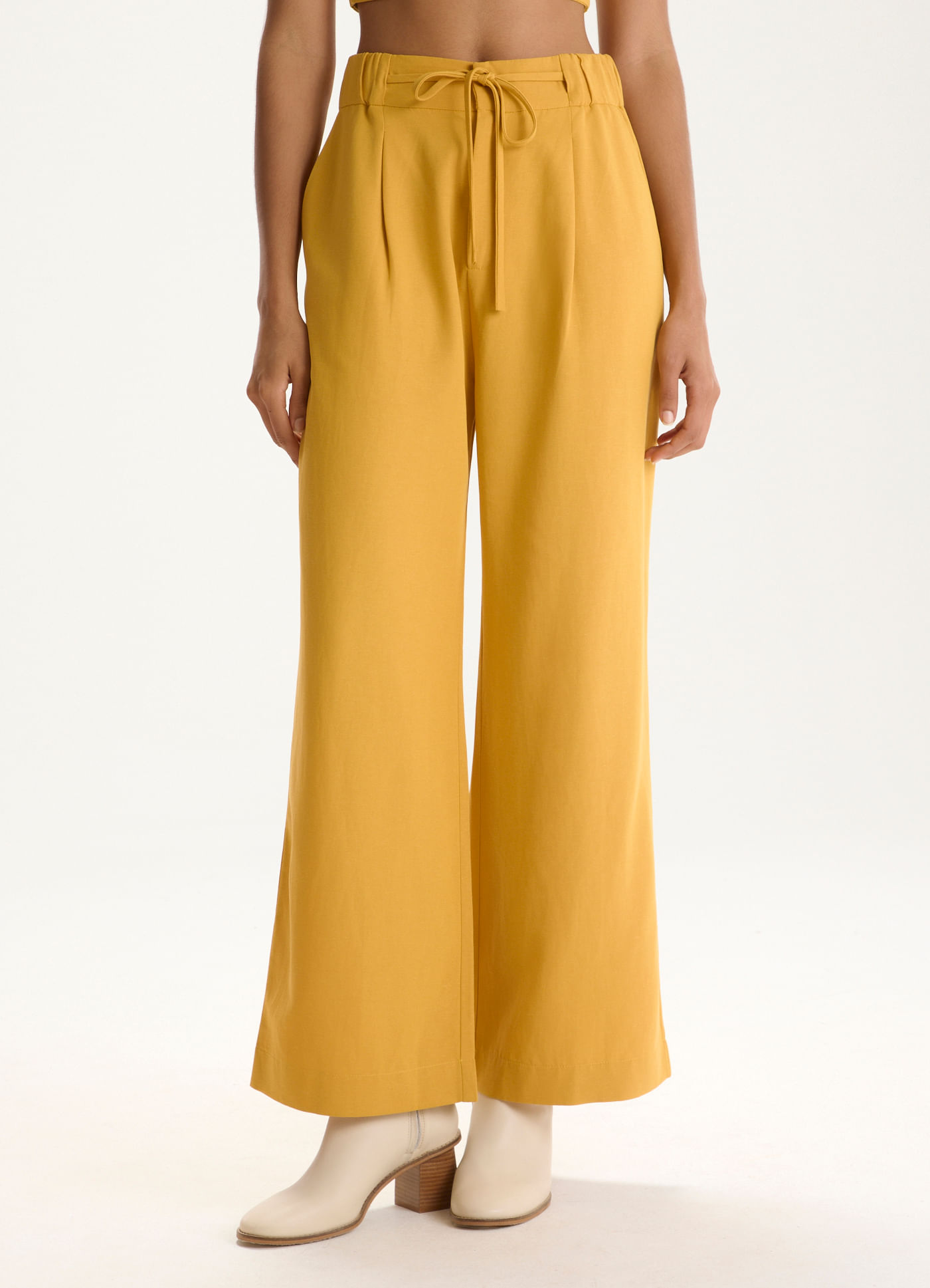 Calca maxi linho alfaiataria amarelo
