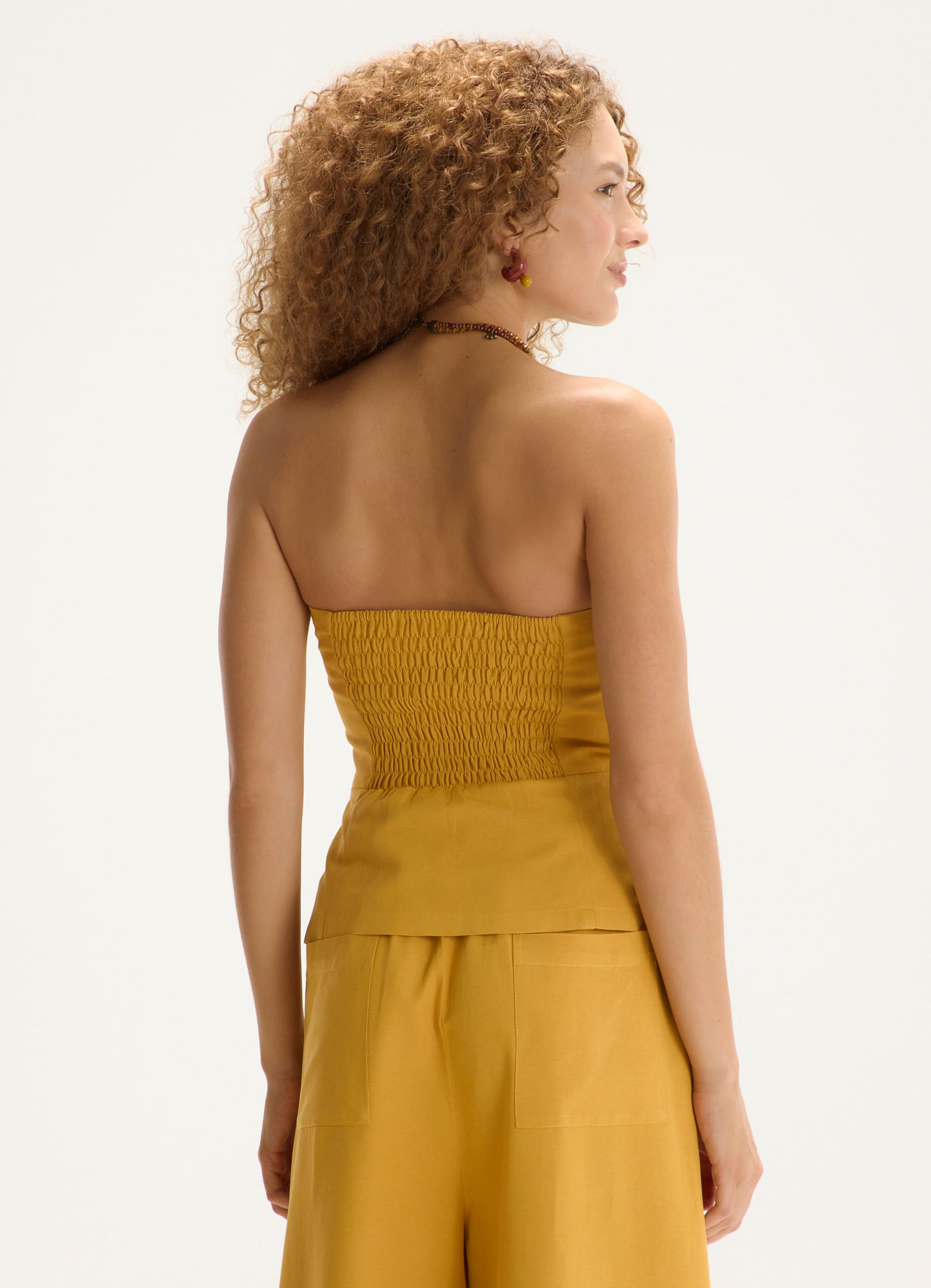 Blusa acinturada linho alfaiataria amarelo