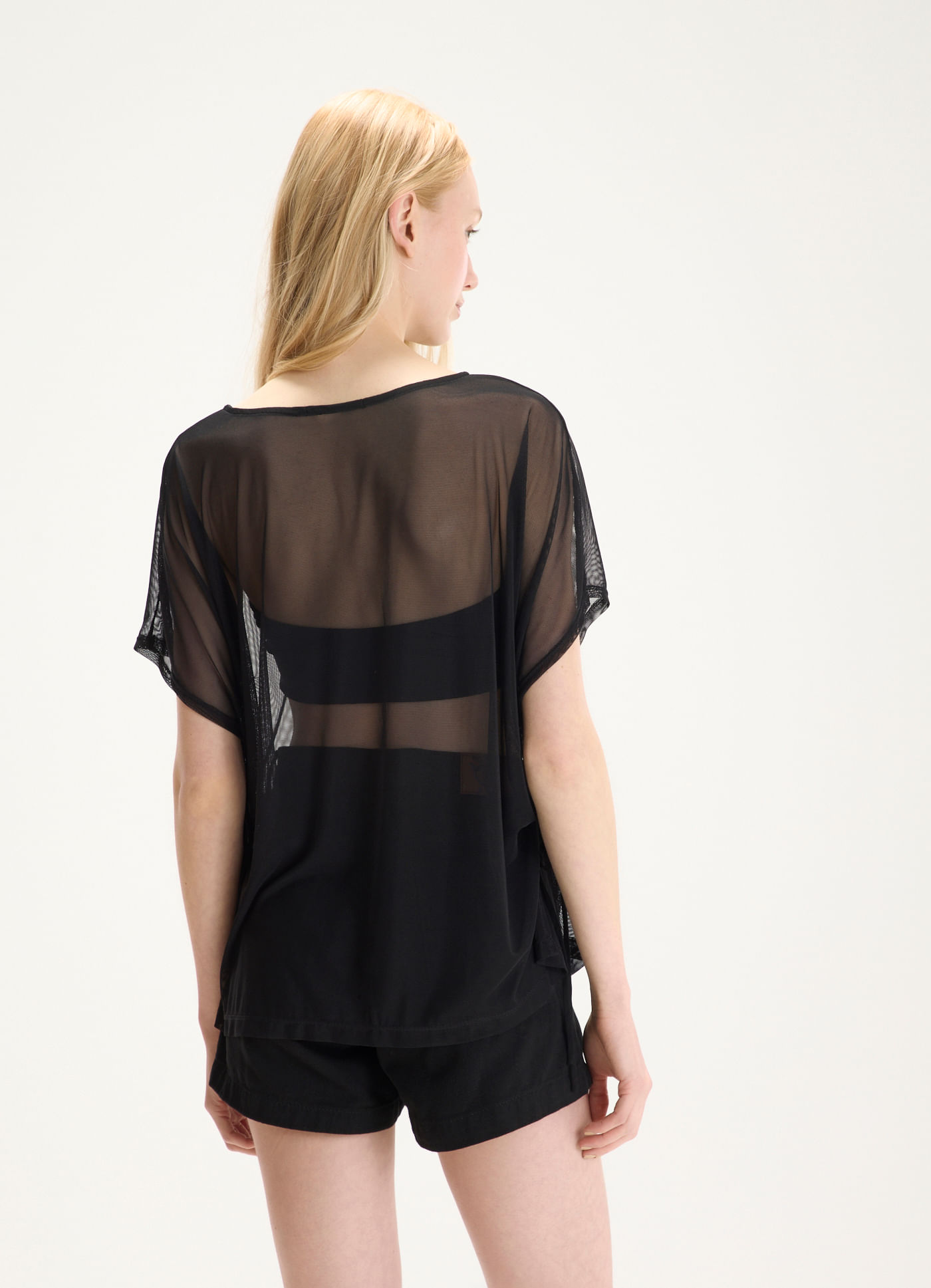 Blusa amarração tule preto