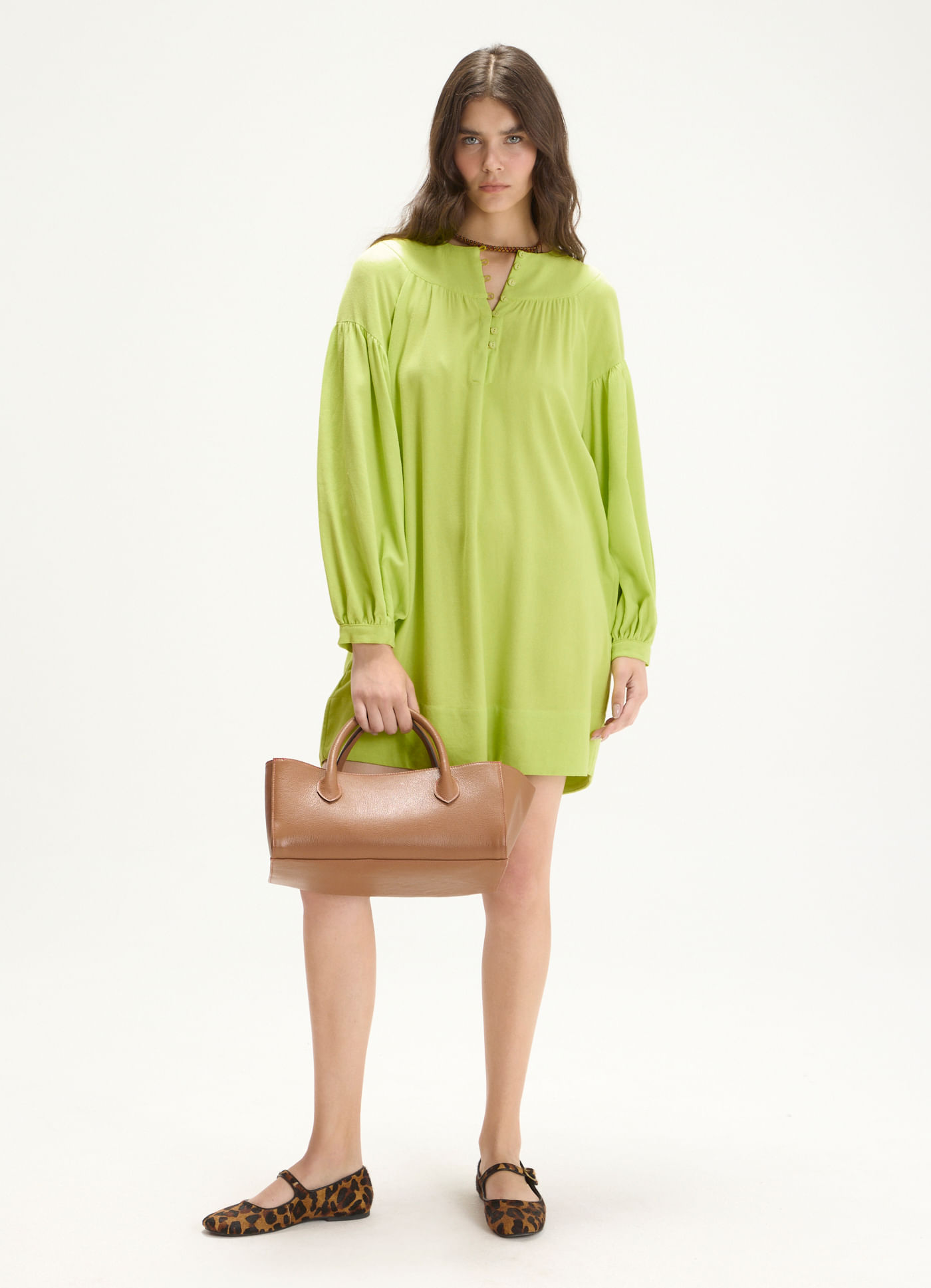 Vestido linho soft verde claro