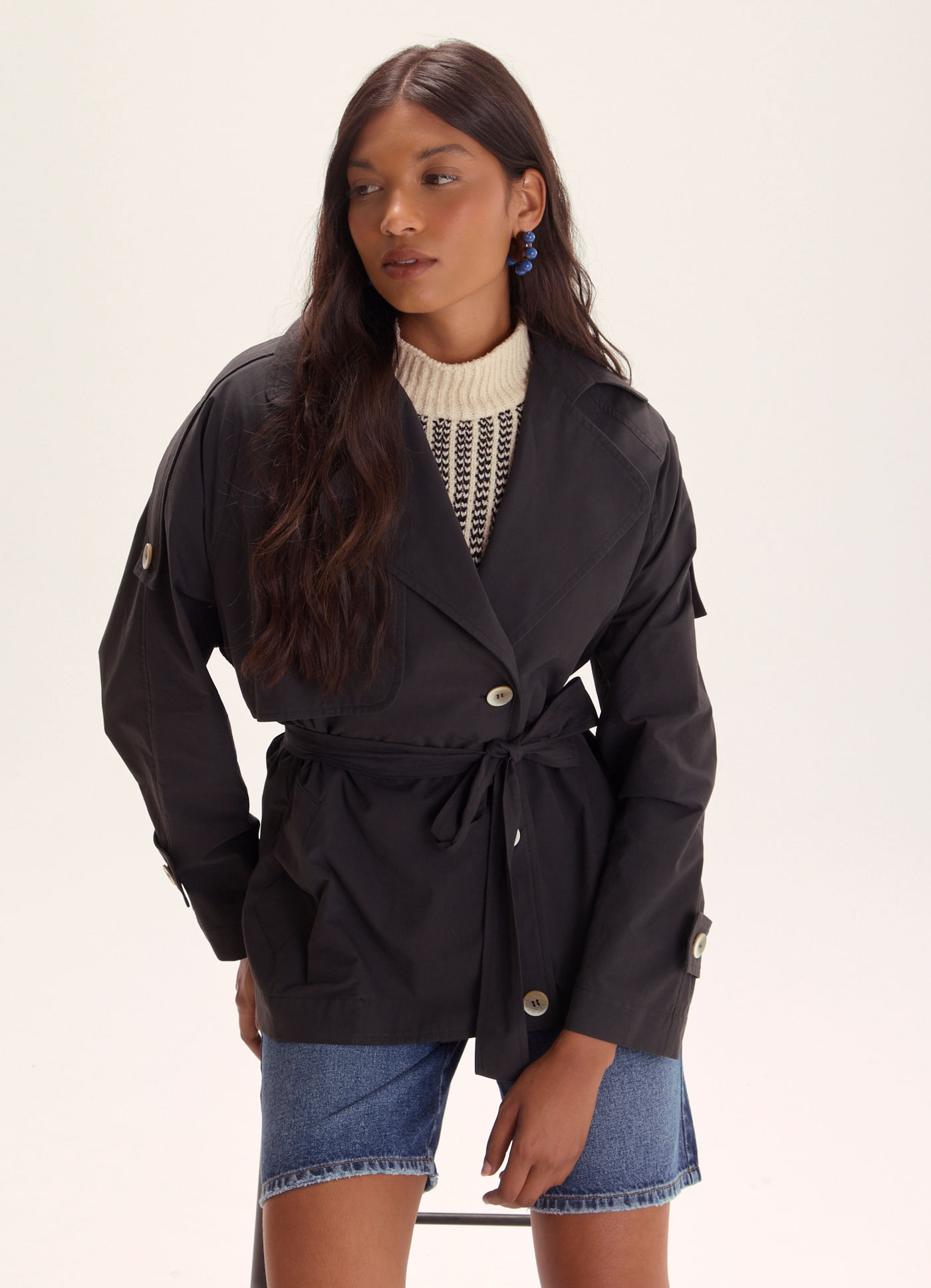 Trench coat algodão supreme preto
