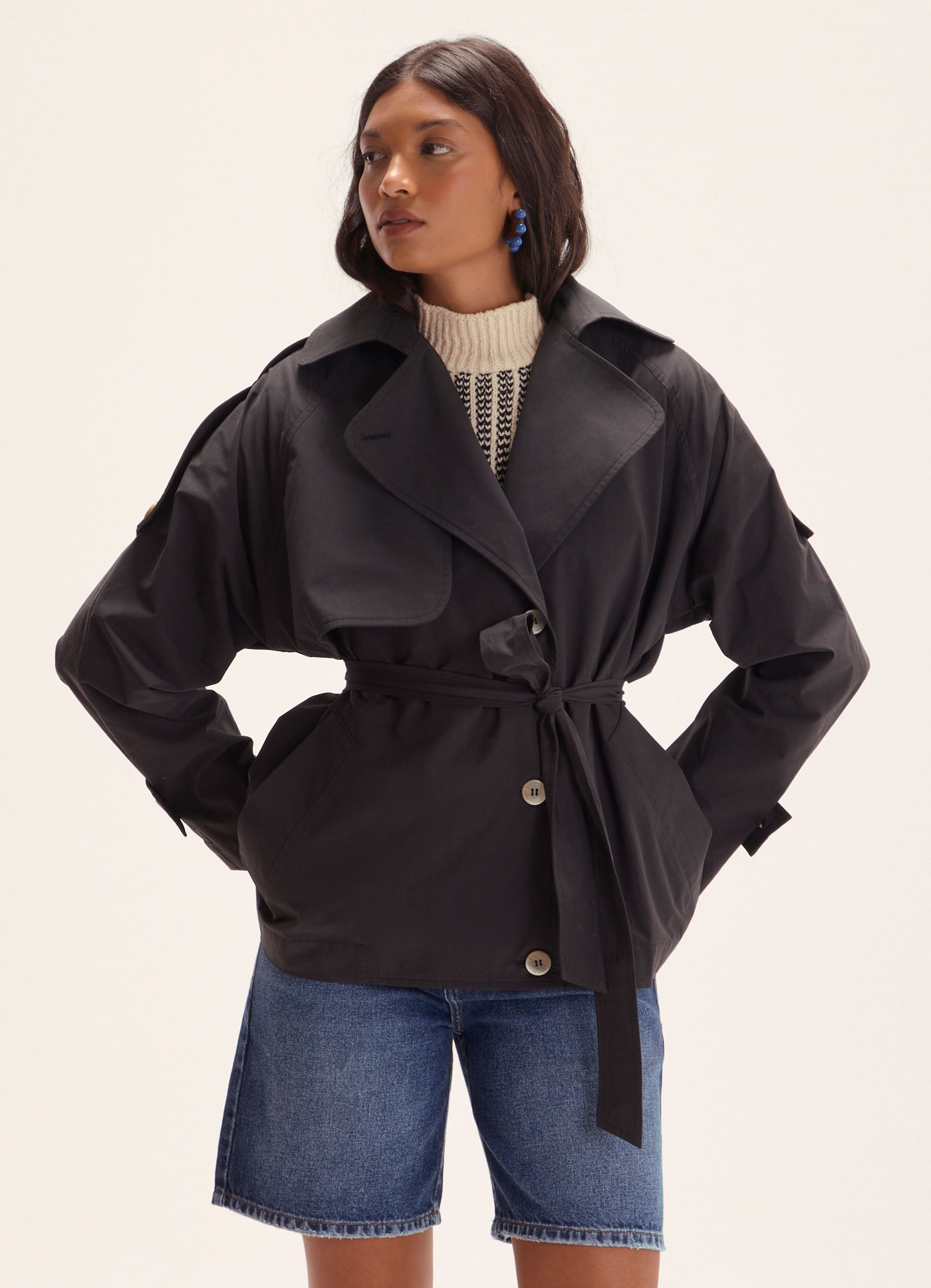 Trench coat algodão supreme preto