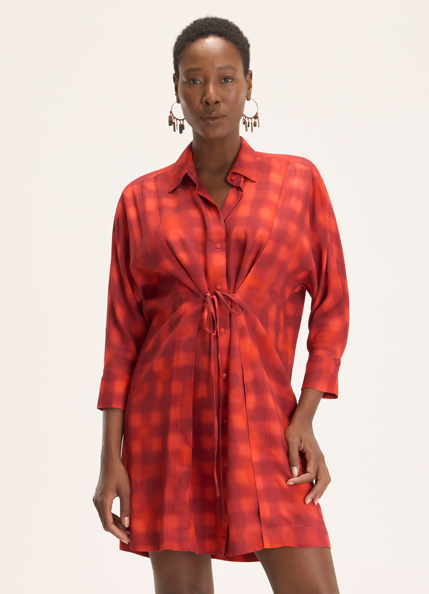 Vestido Chemisier estampado Xadrez Neblina
