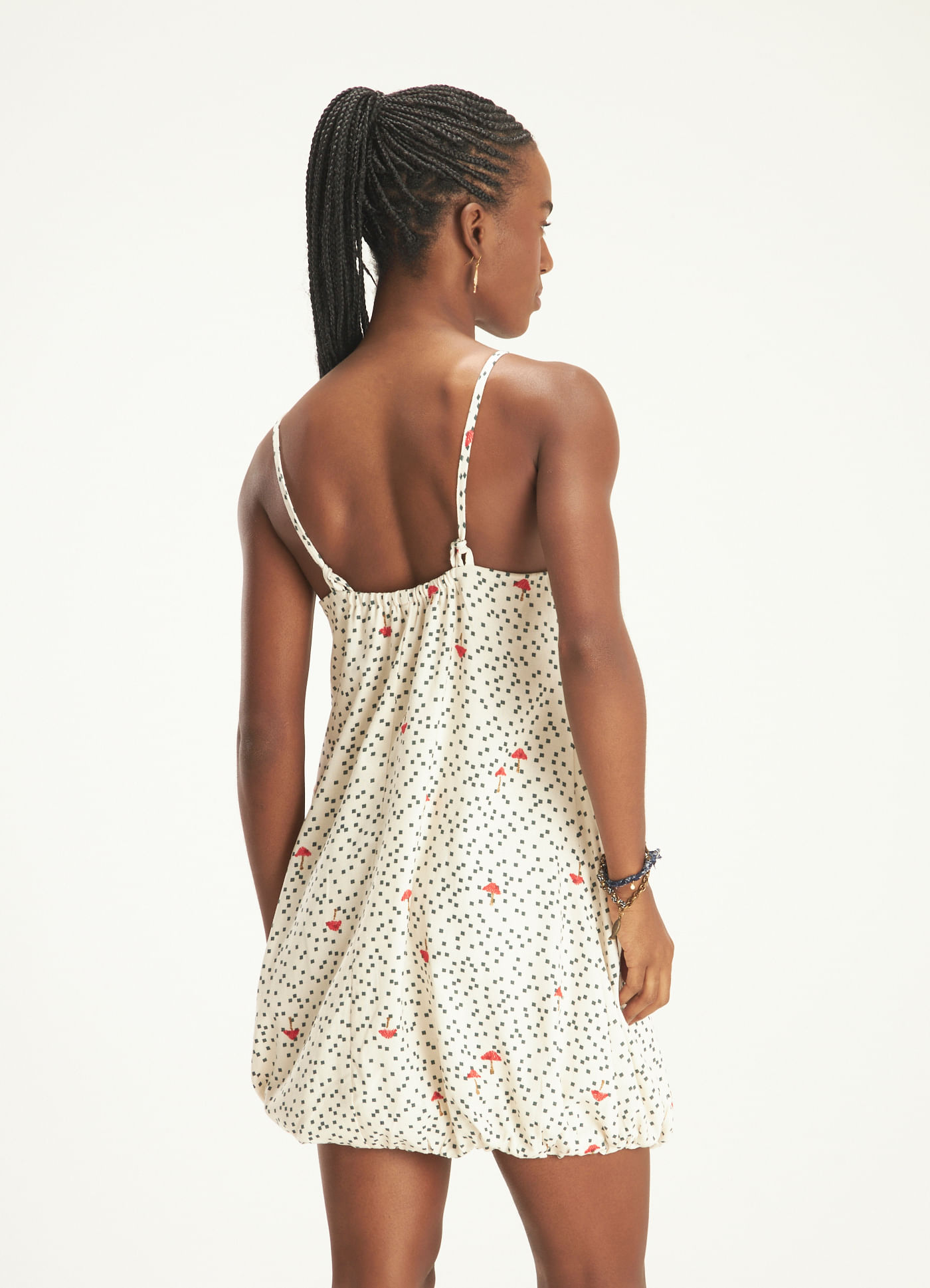 Vestido balonê estampado amanita