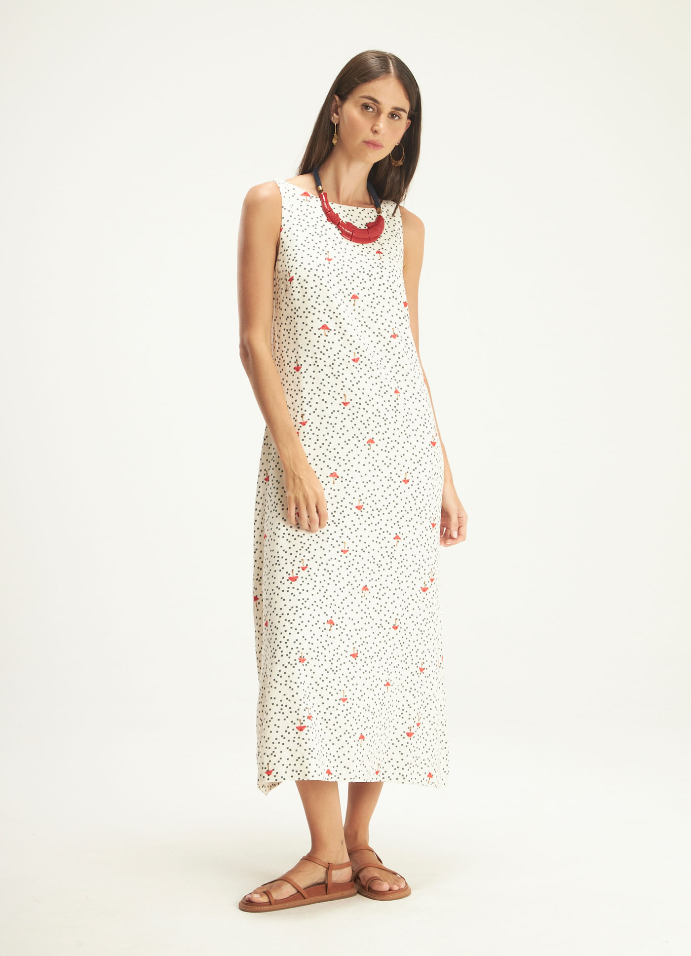 Vestido longo estampado amanita