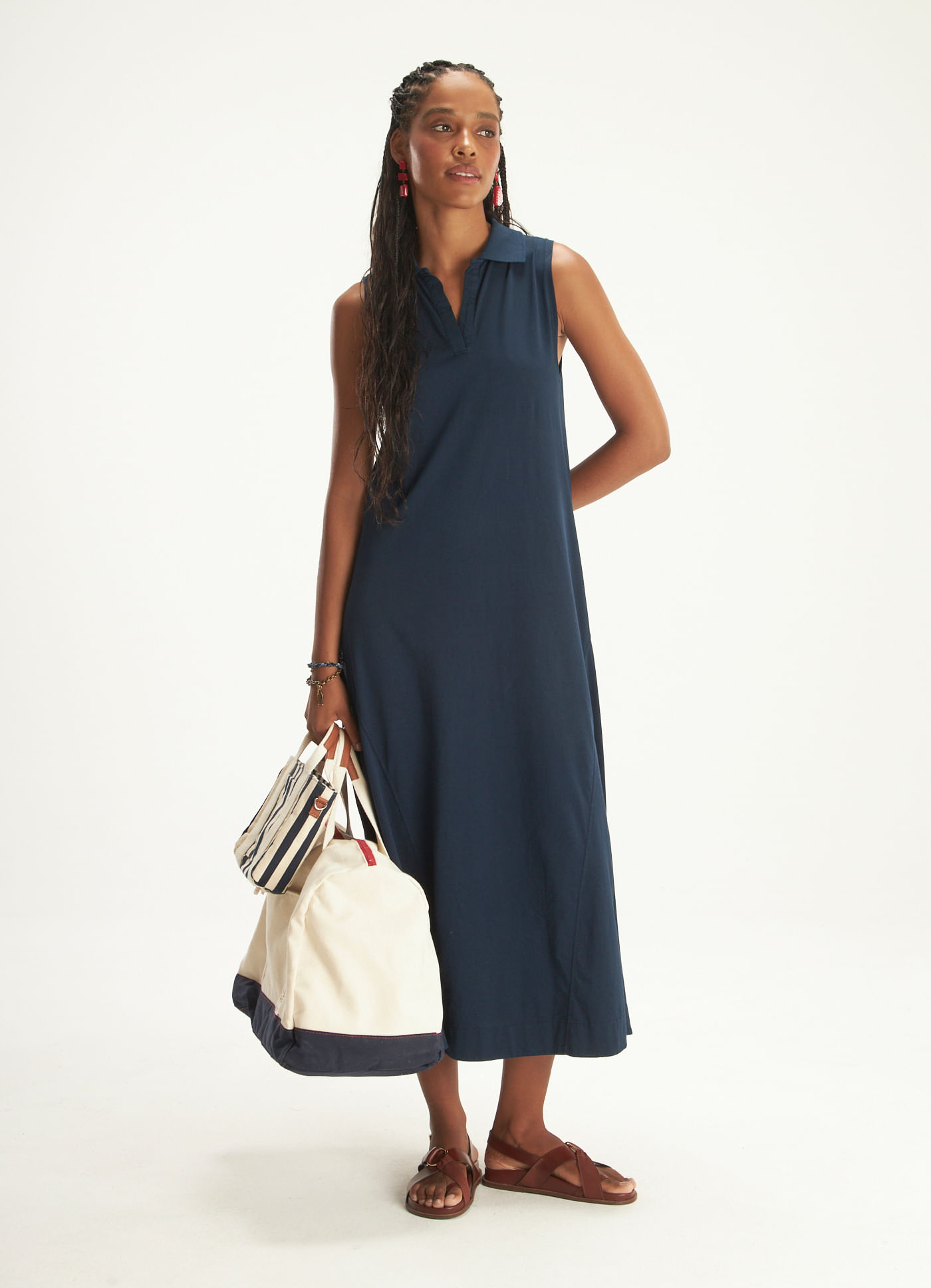 Vestido recortes polo azul marinho