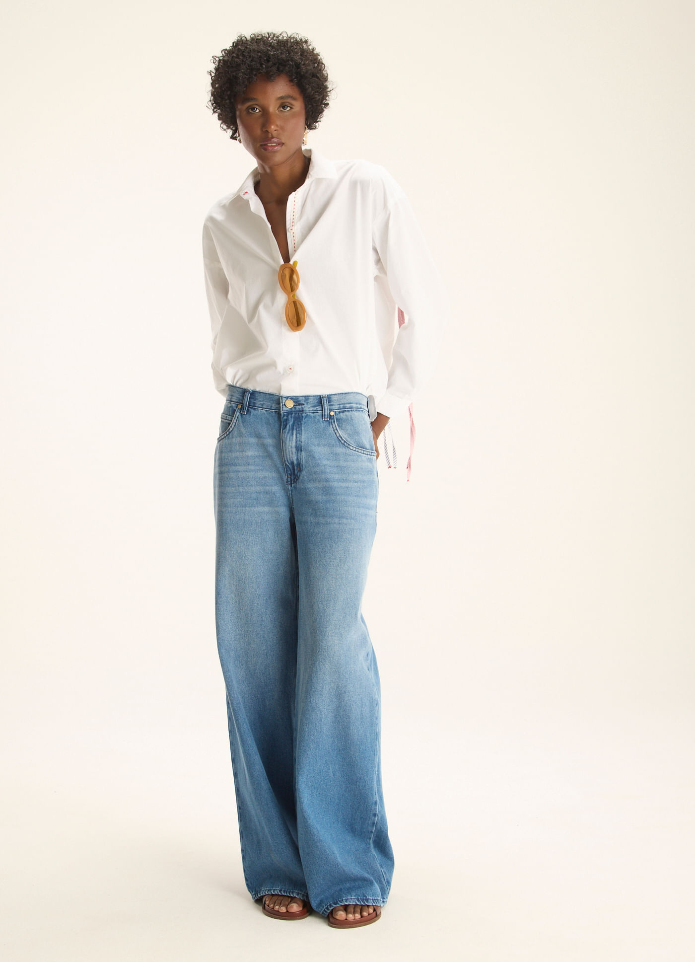 Calça wide leg stone jeans