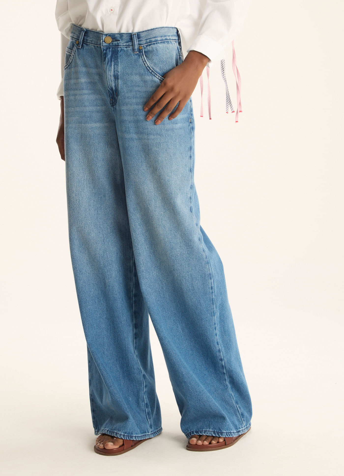 Calça wide leg stone jeans