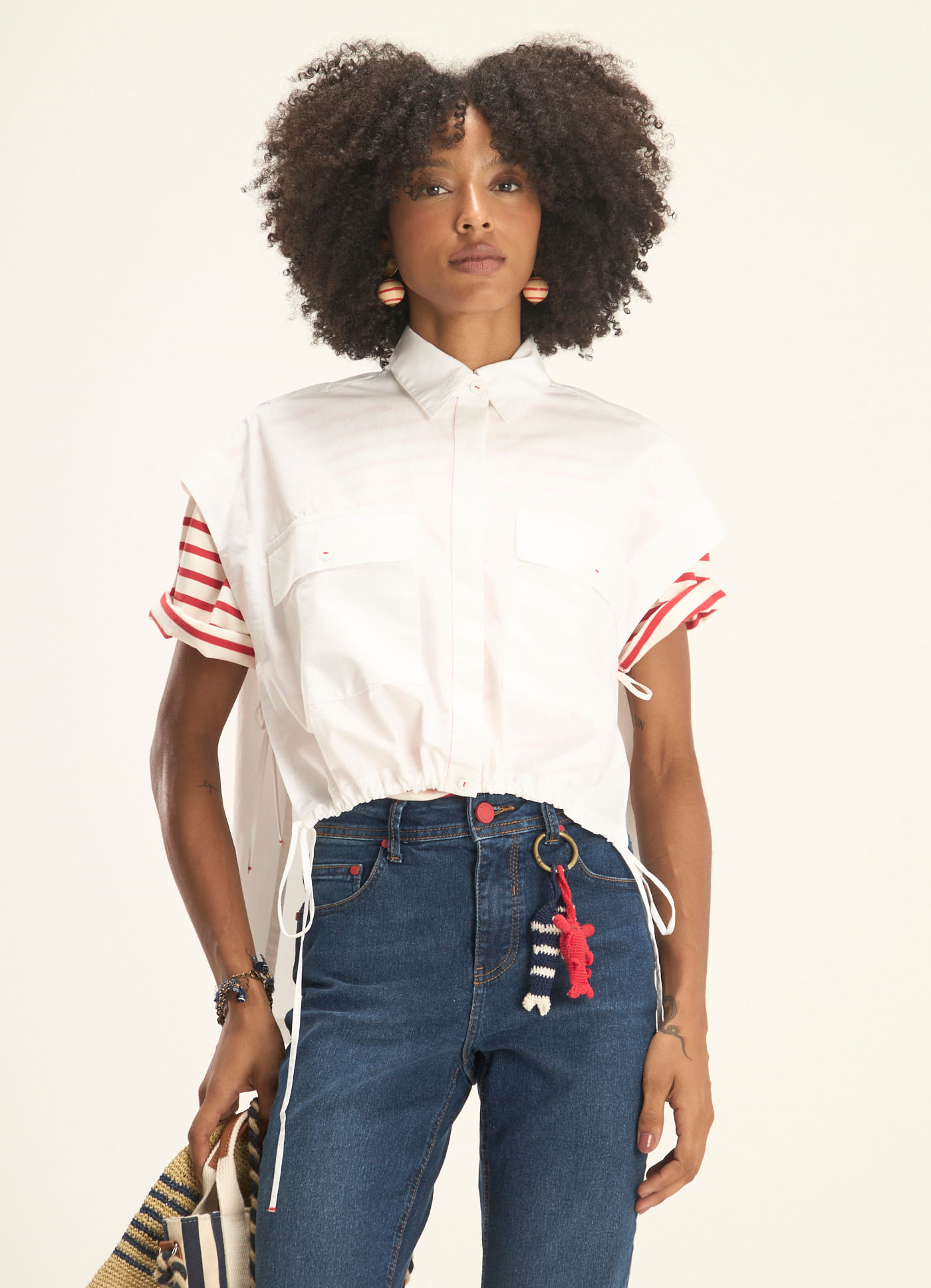 Camisa algodão leve empapelado branco