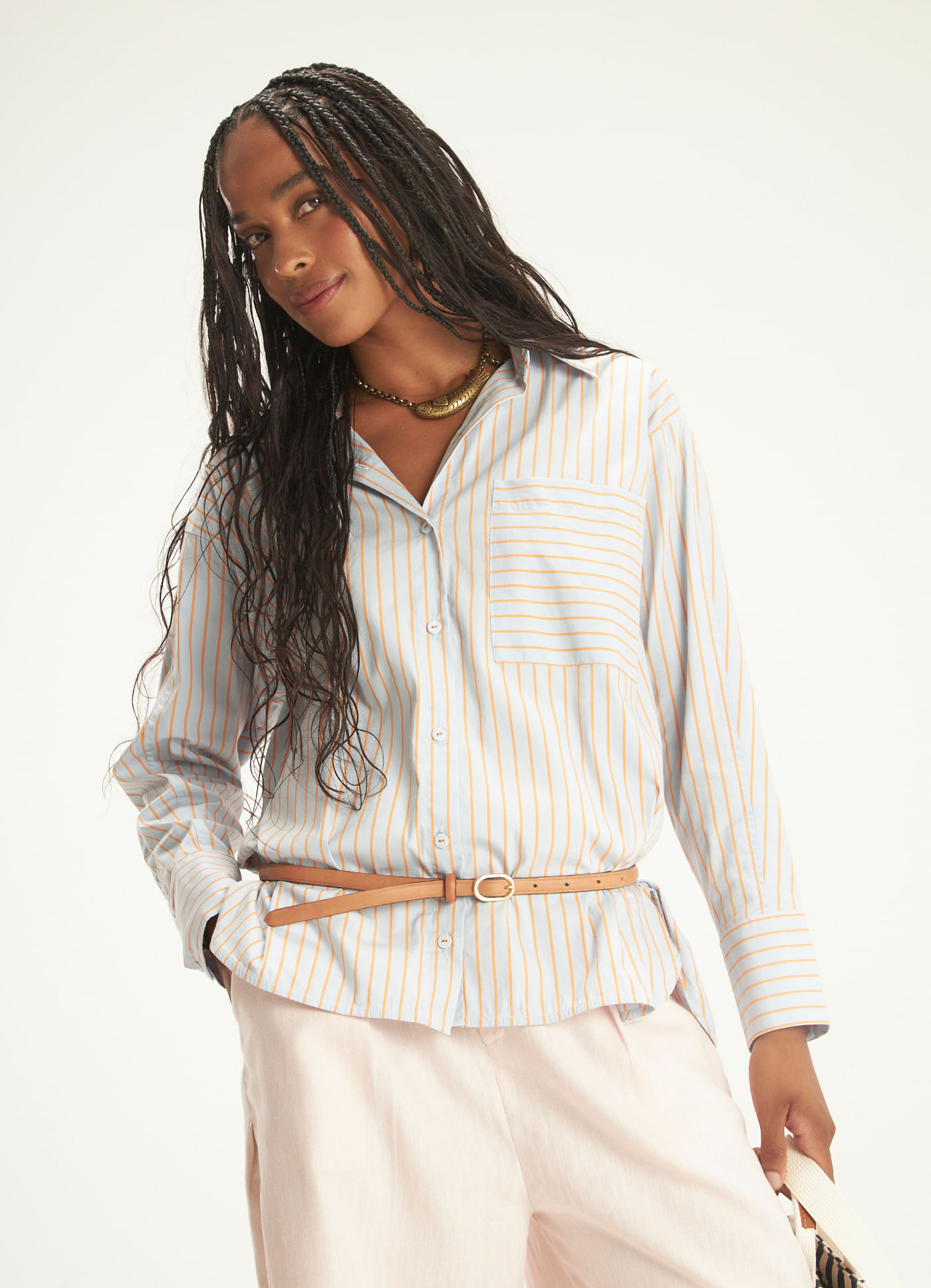 Camisa algodão listra navy
