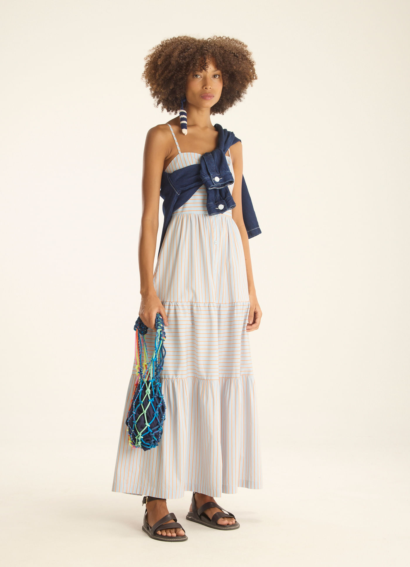 Vestido algodão listra navy