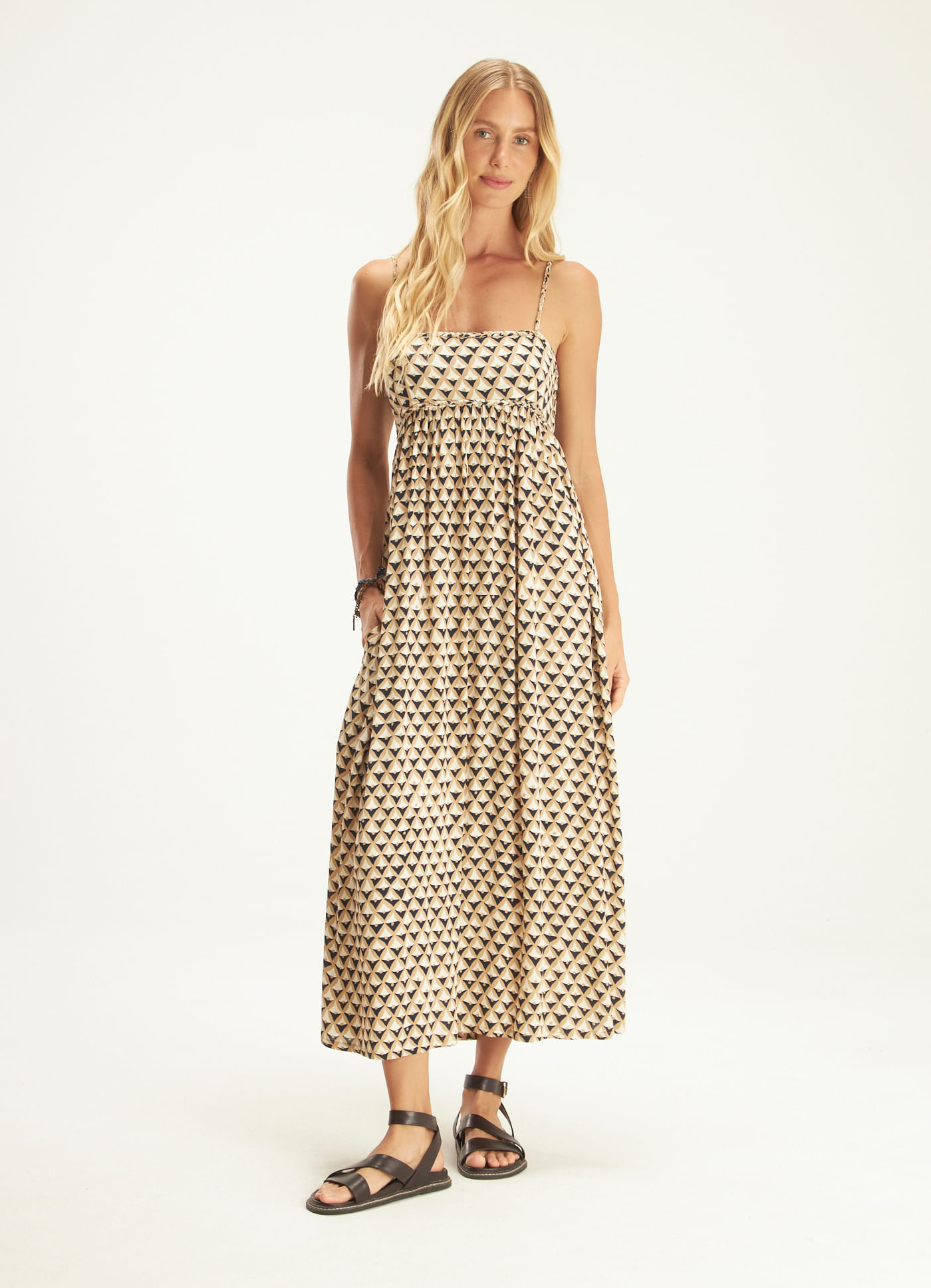 Vestido alça estampado escama
