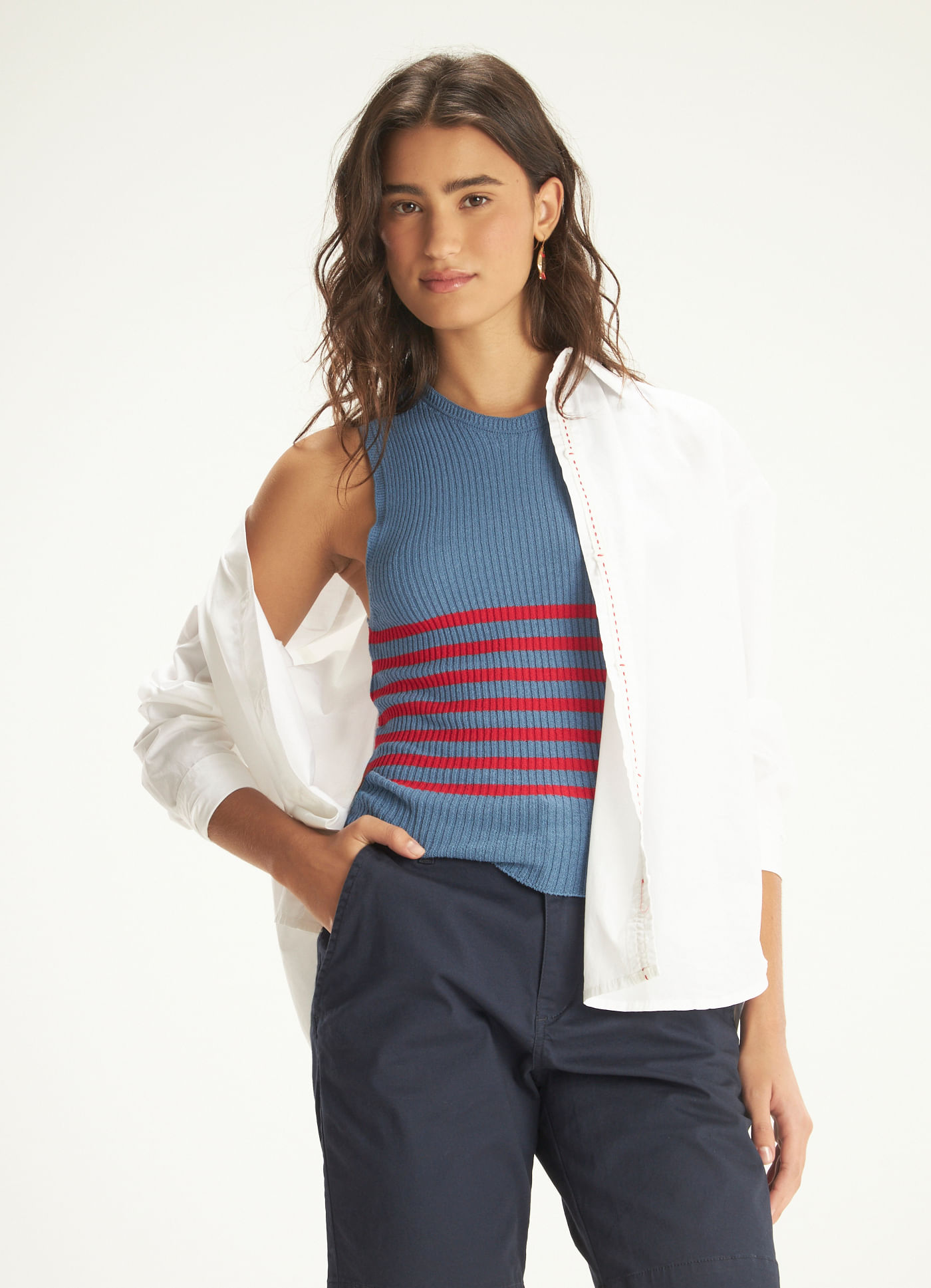 Blusa tricô listras azul