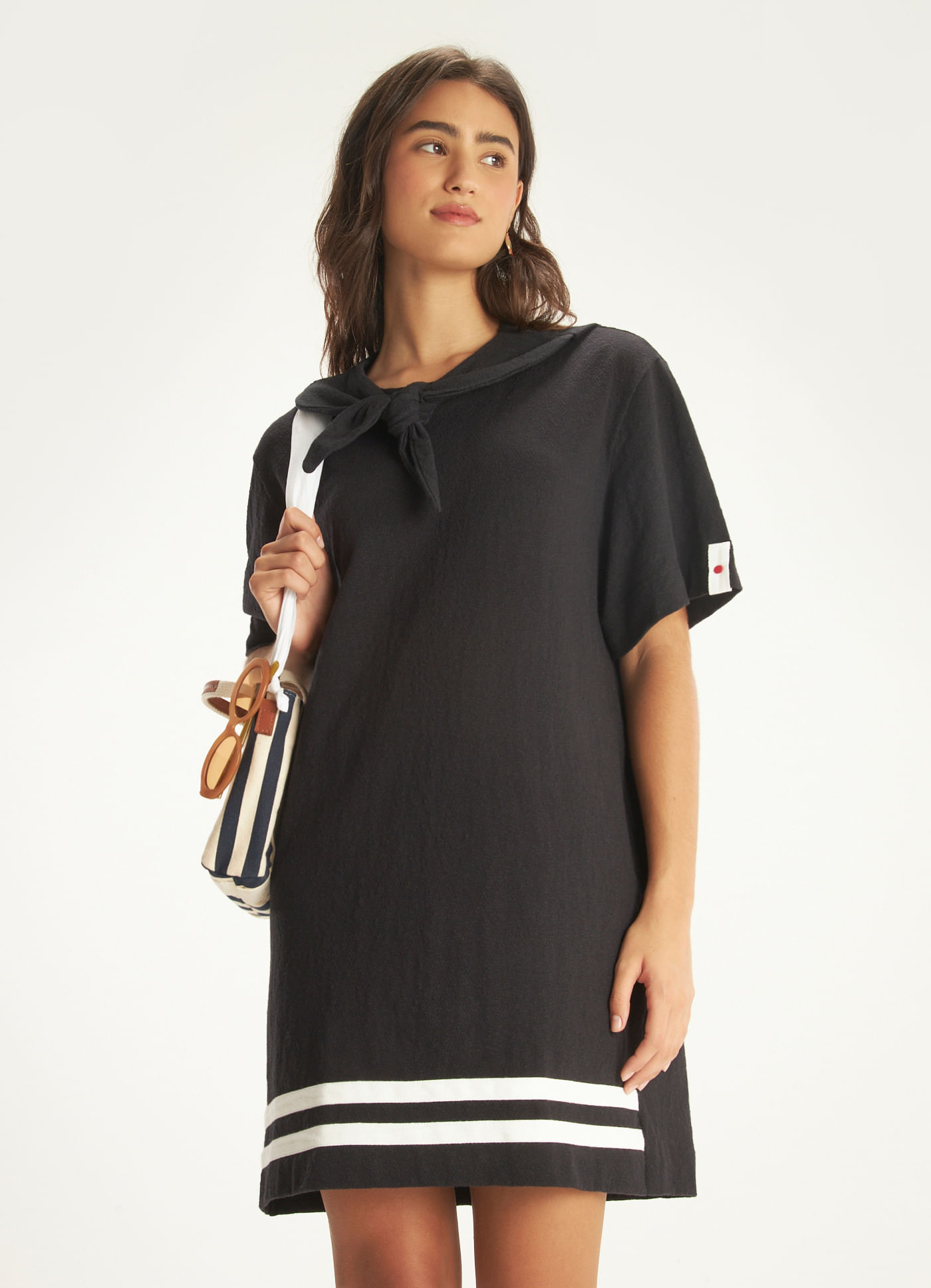 Vestido curto flame listra preto