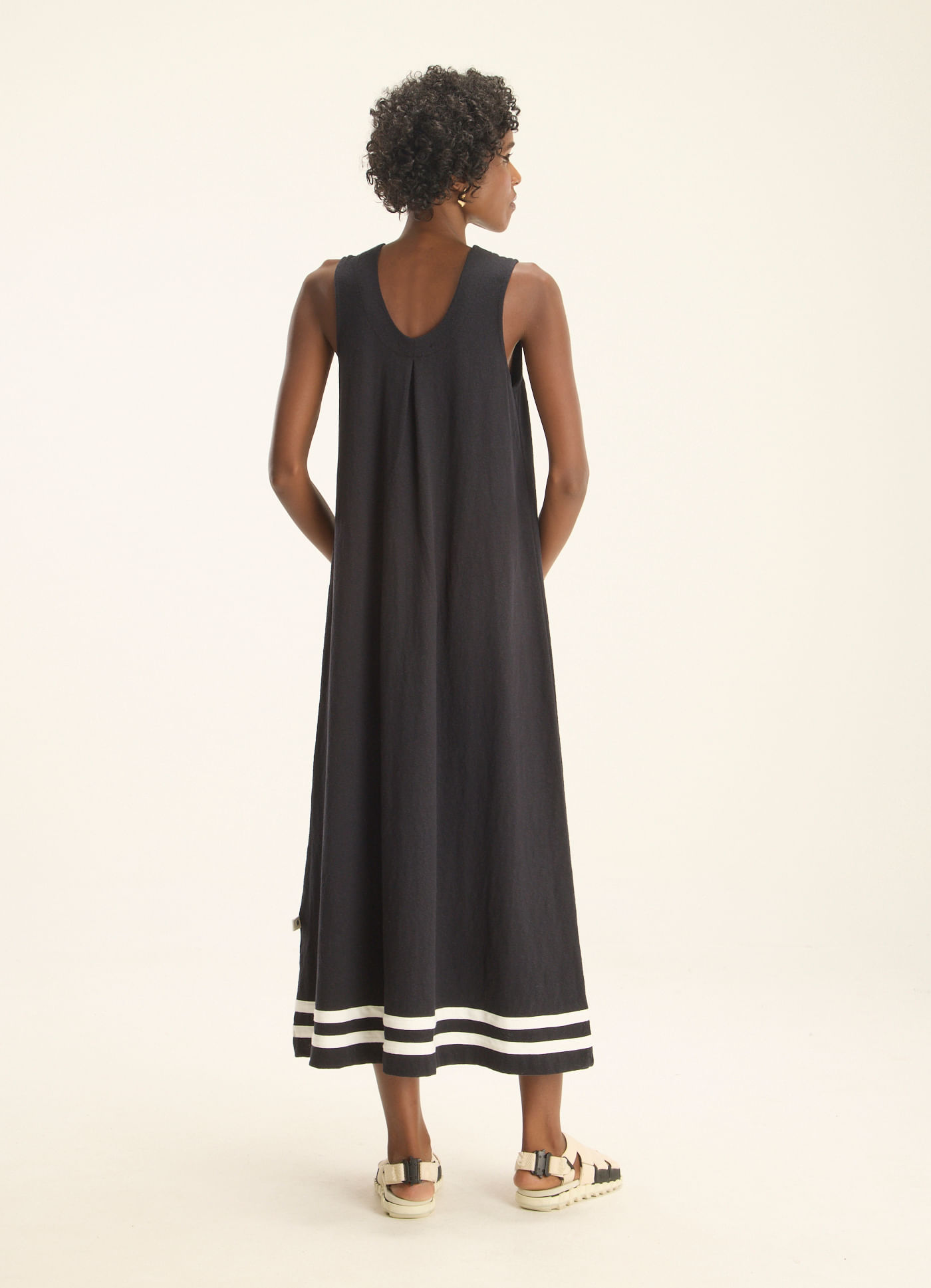 Vestido longo flame listra preto