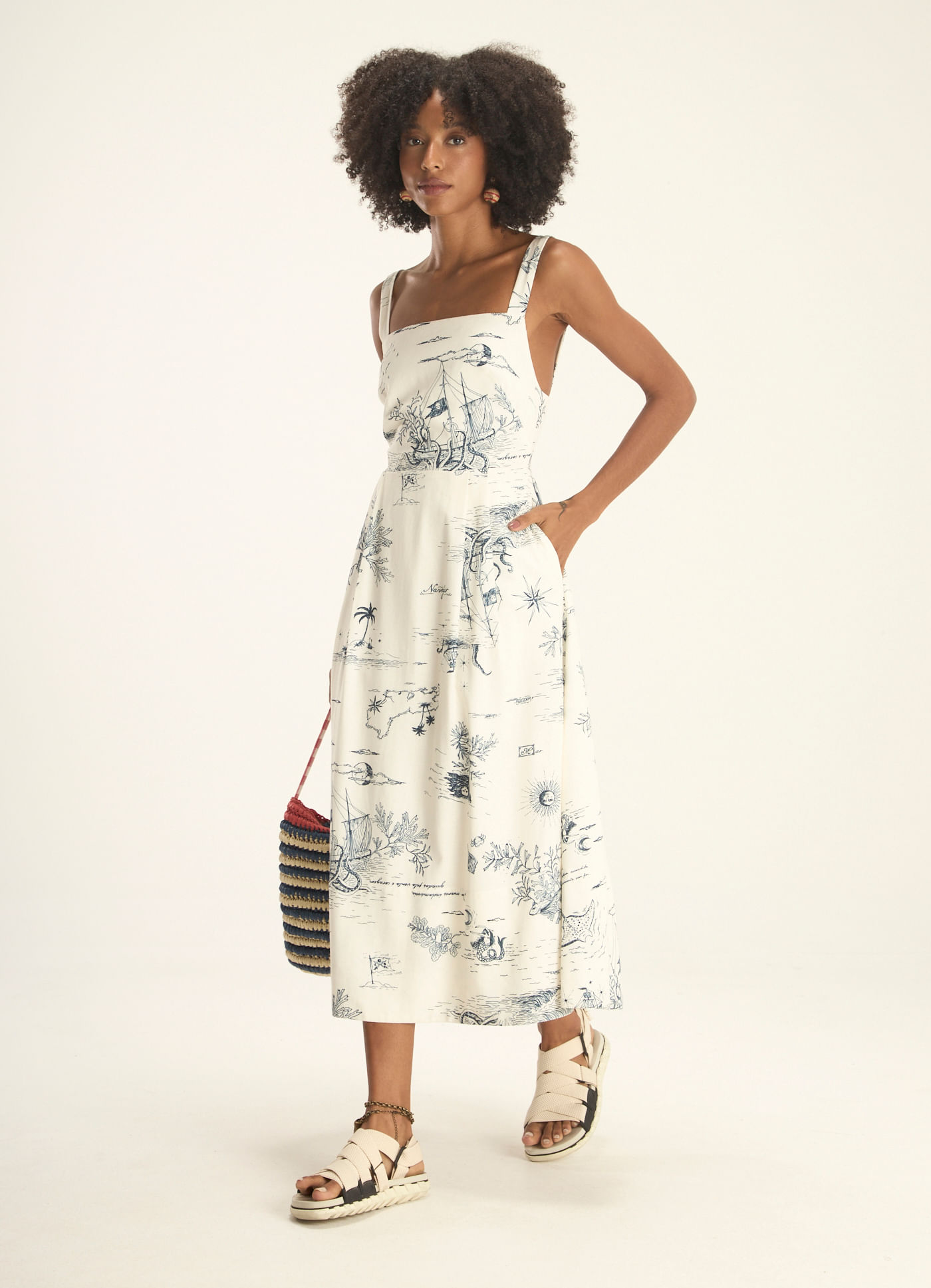 Vestido alça estampado 7 mares