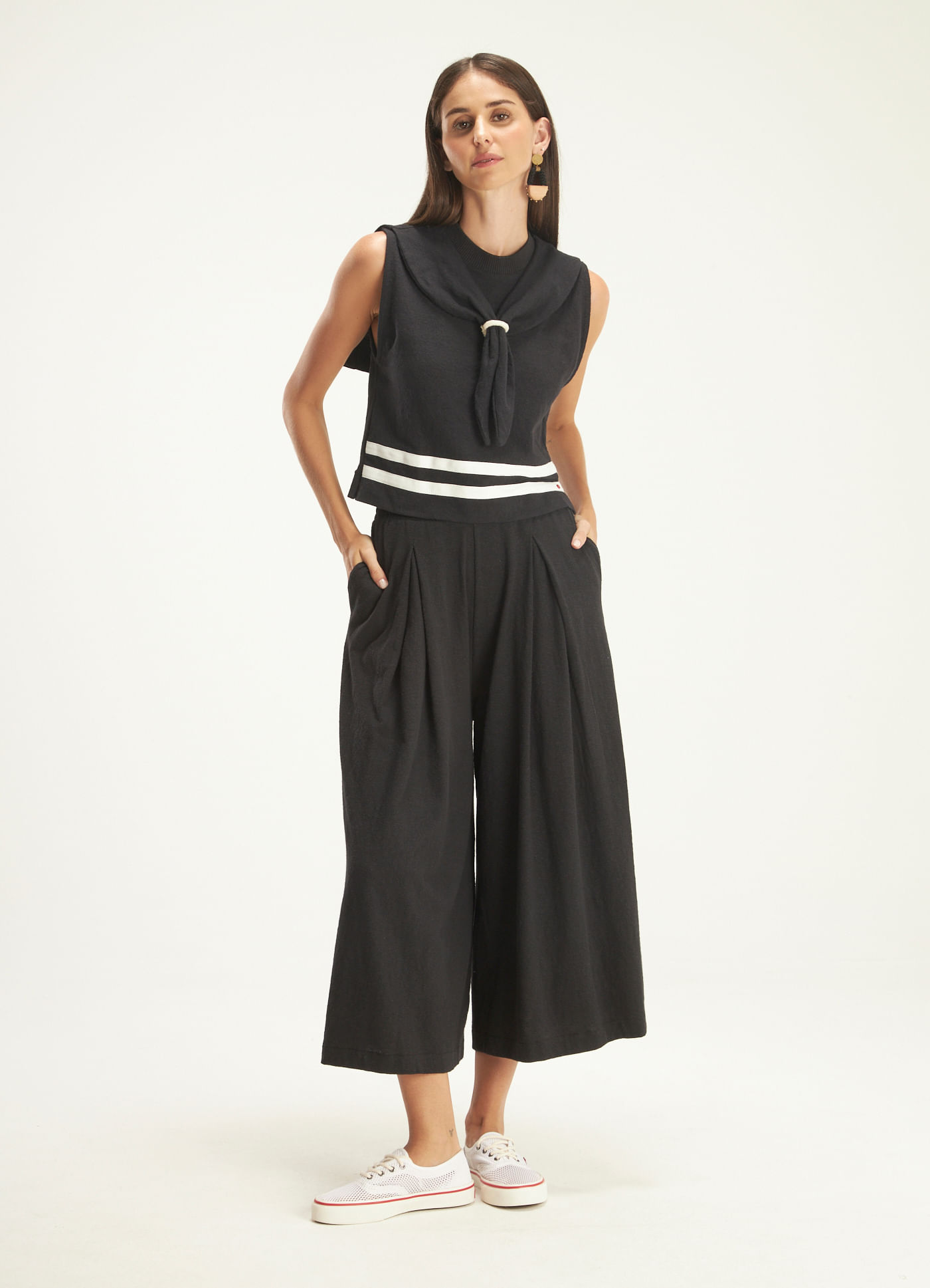 Calca corsario malha crepe flame preto