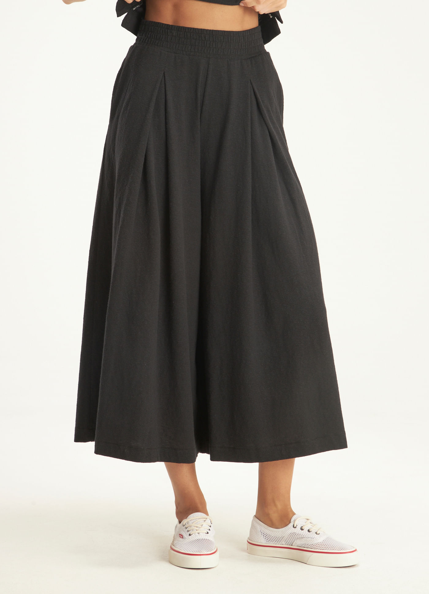 Calca corsario malha crepe flame preto