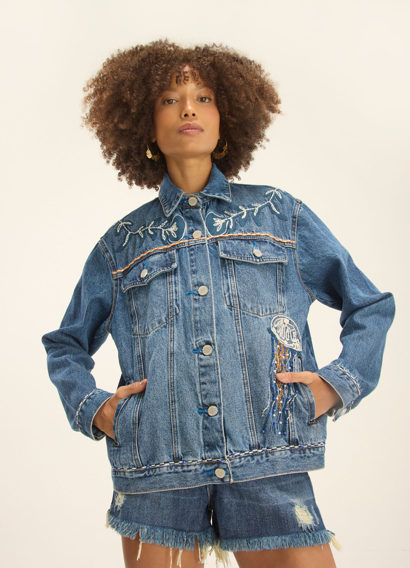 Jaqueta bordado barracuda jeans