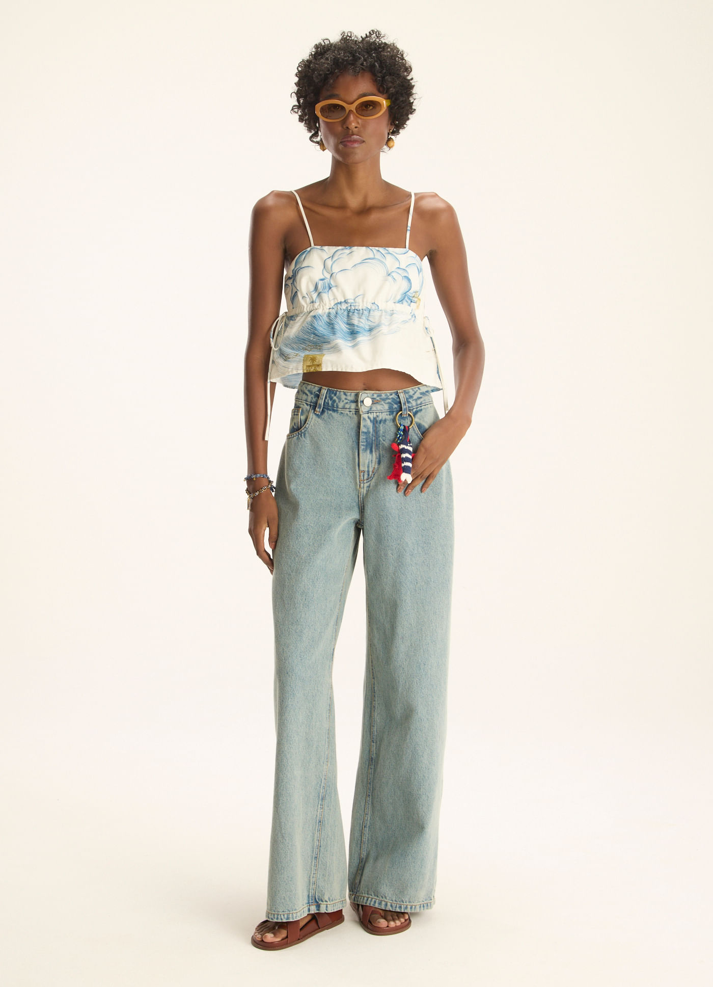 Calça wide leg dirty jeans