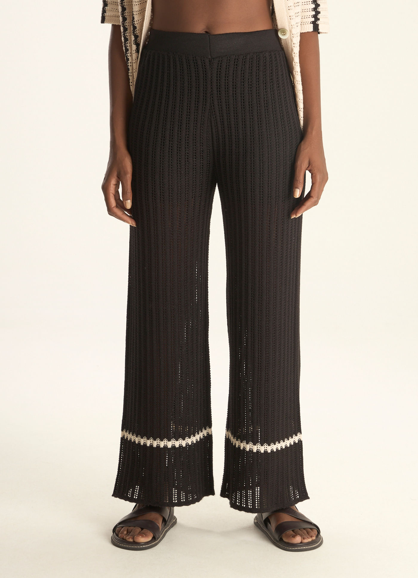 Calça tricô listra preto