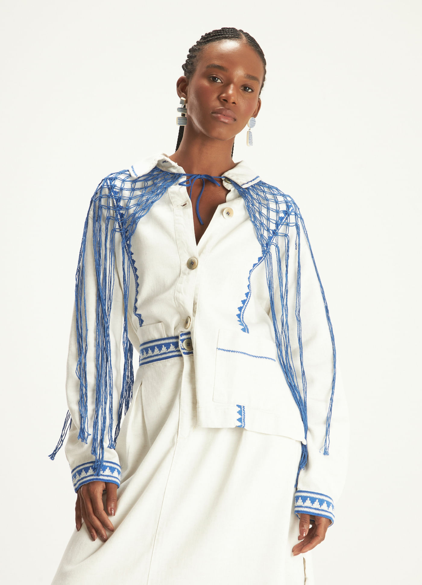 Casaco bordado náutico off white