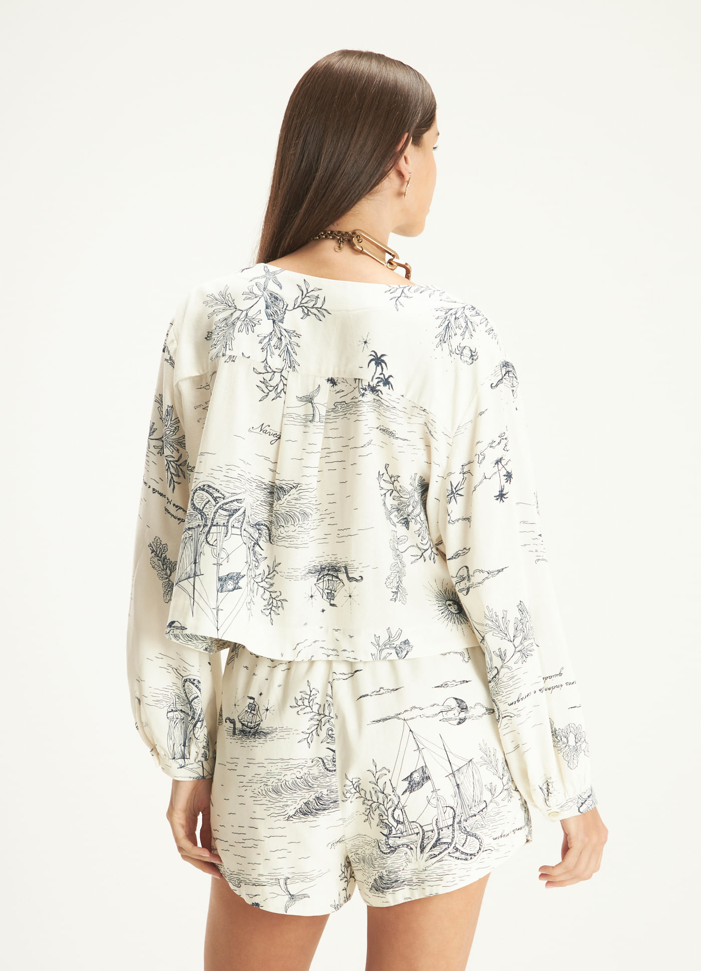 Blusa manga  estampada 7 mares