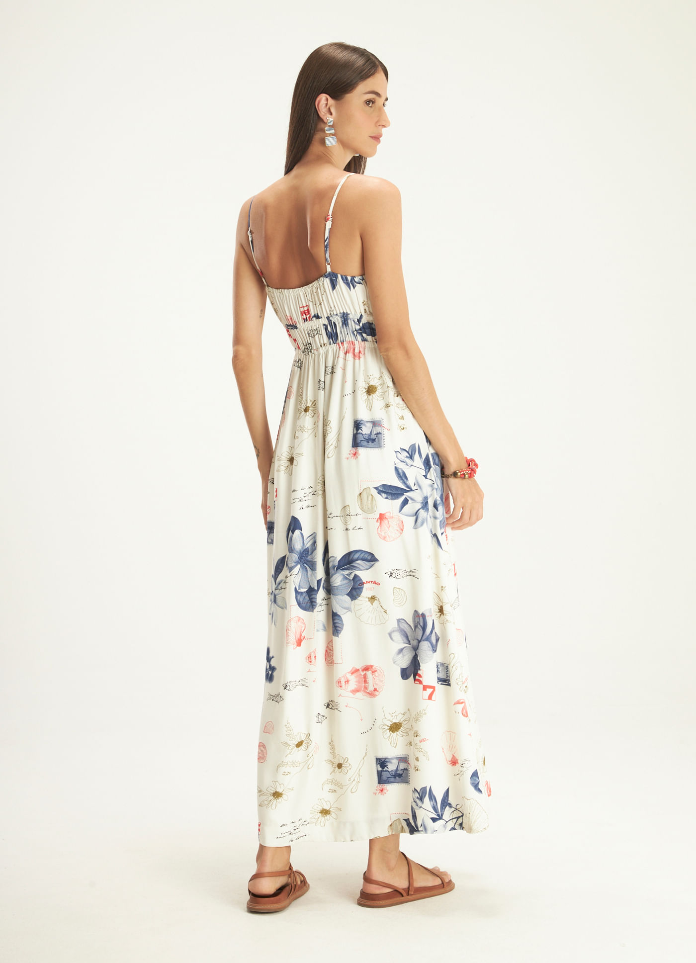Vestido alcinha estampado memórias marítimas