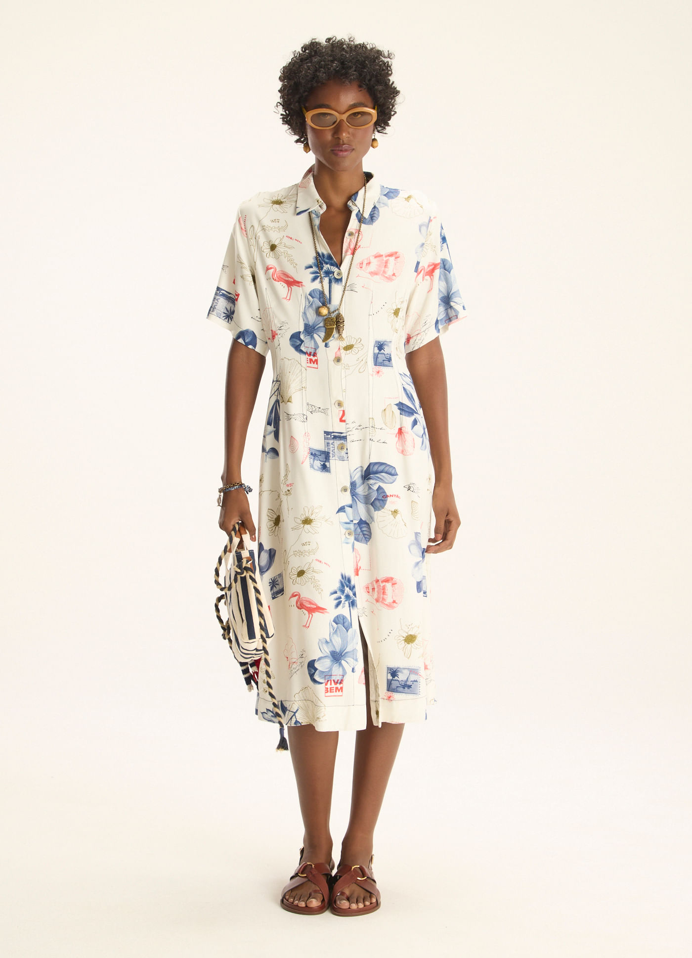 Vestido chemisier estampado memórias marítimas