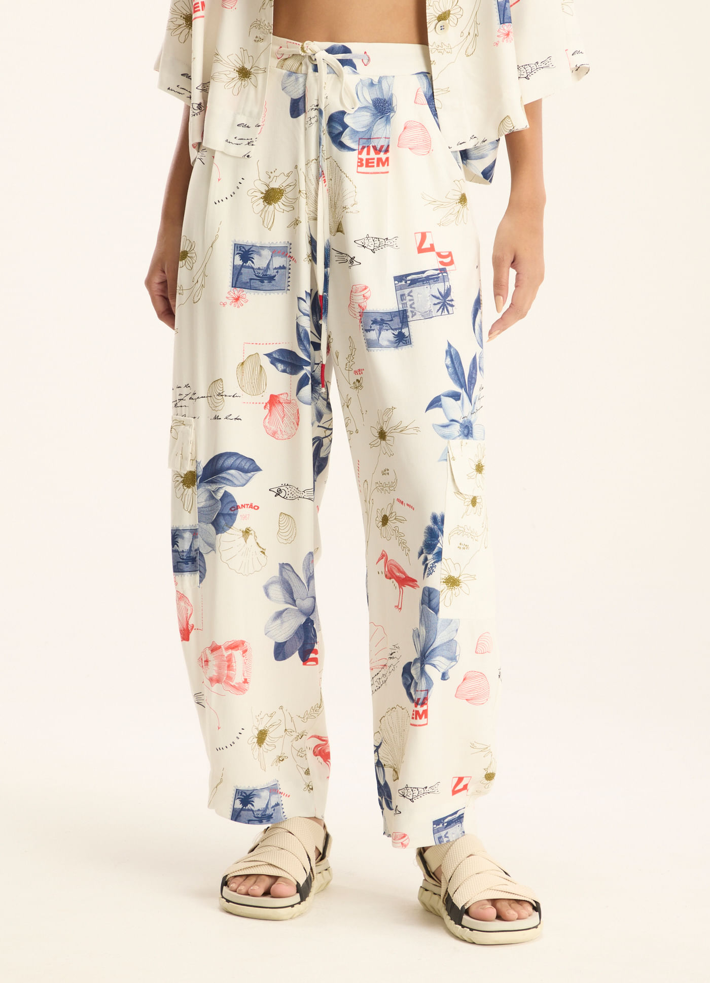 Calça estampada memórias marítimas