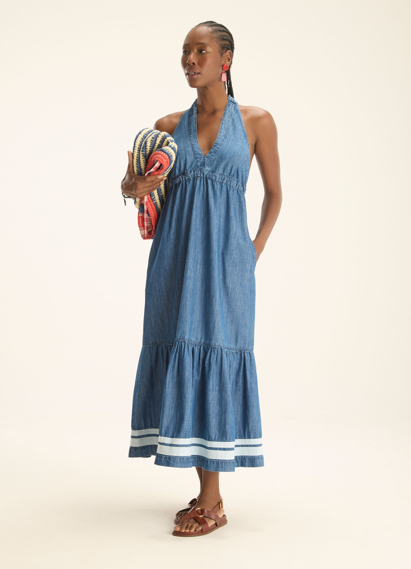 Vestido jeans leve frente unica jeans
