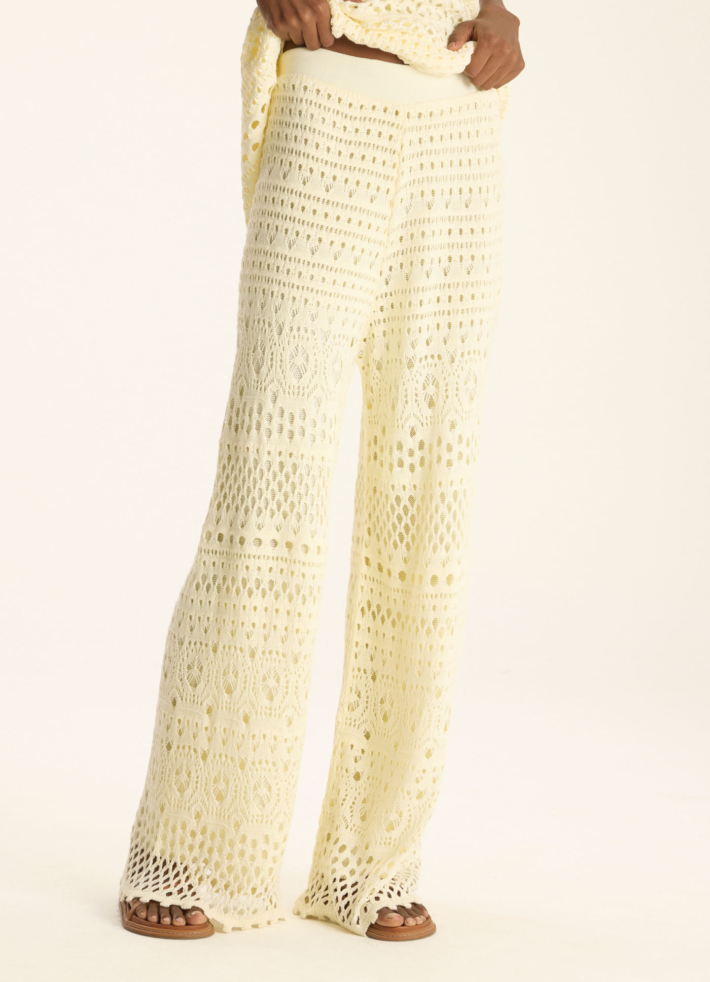 Calça tricô texturas off white