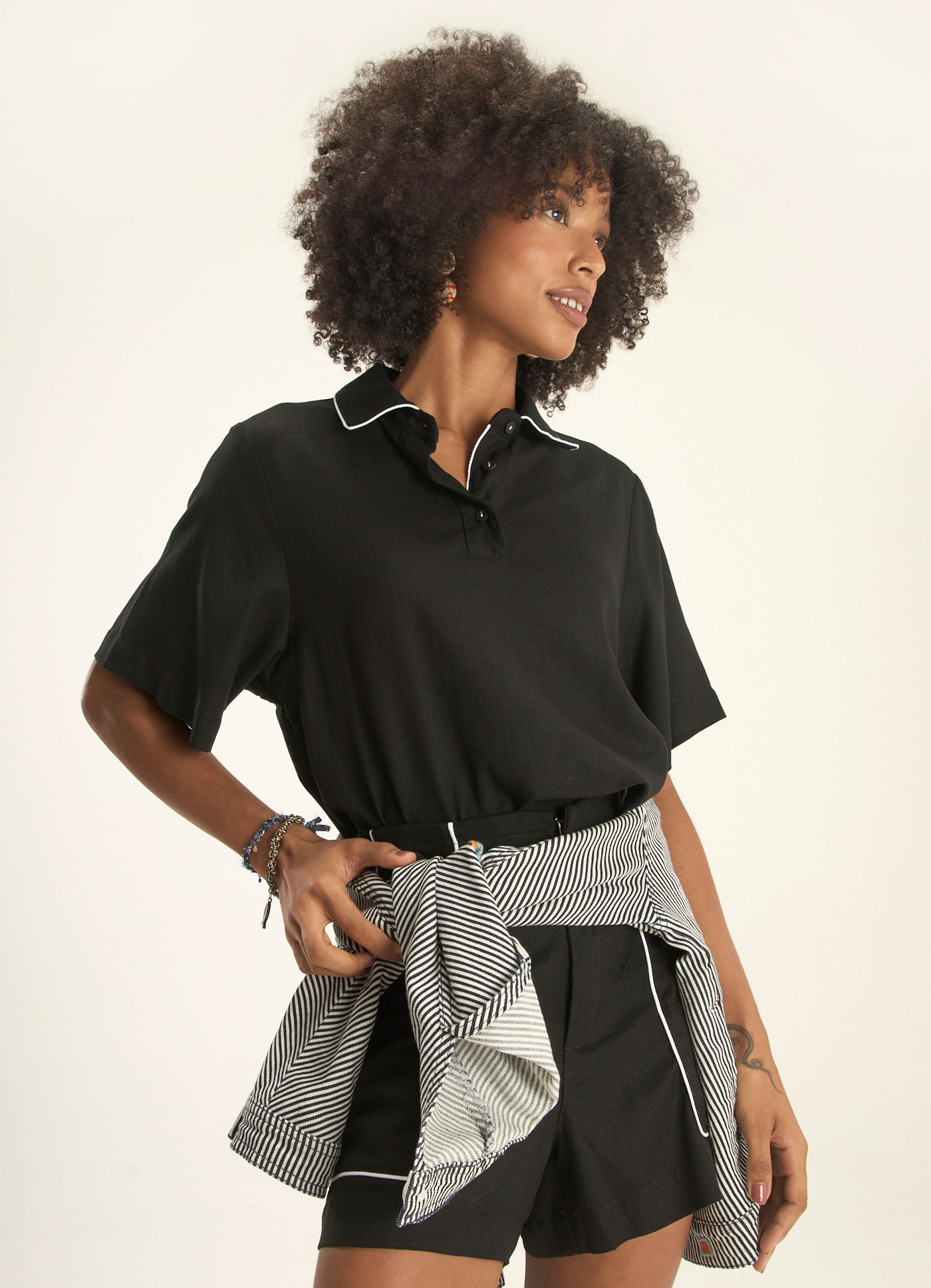 Camisa polo linho marear preto