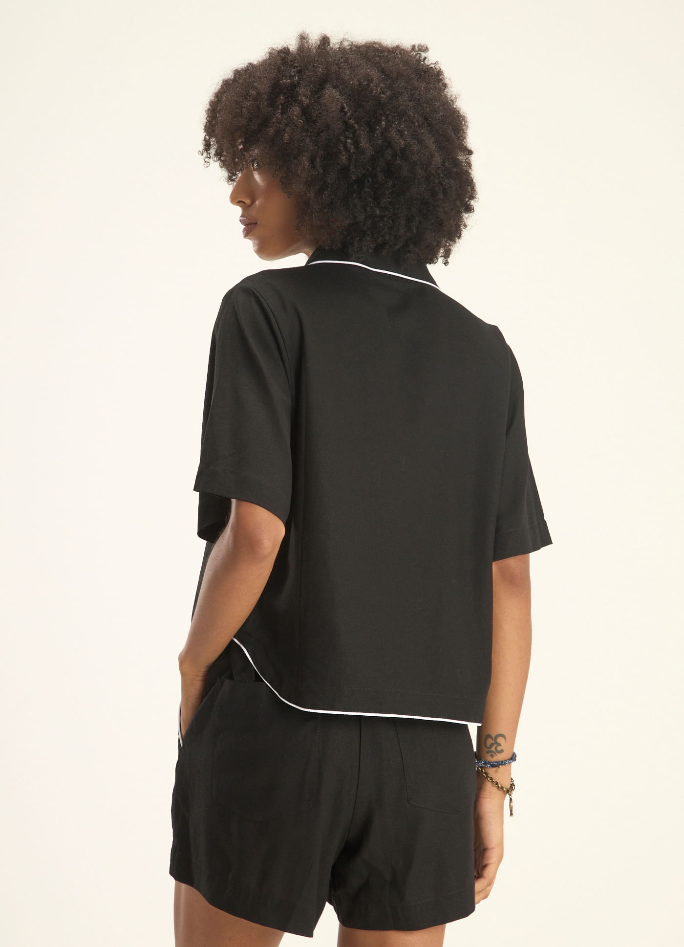Camisa polo linho marear preto
