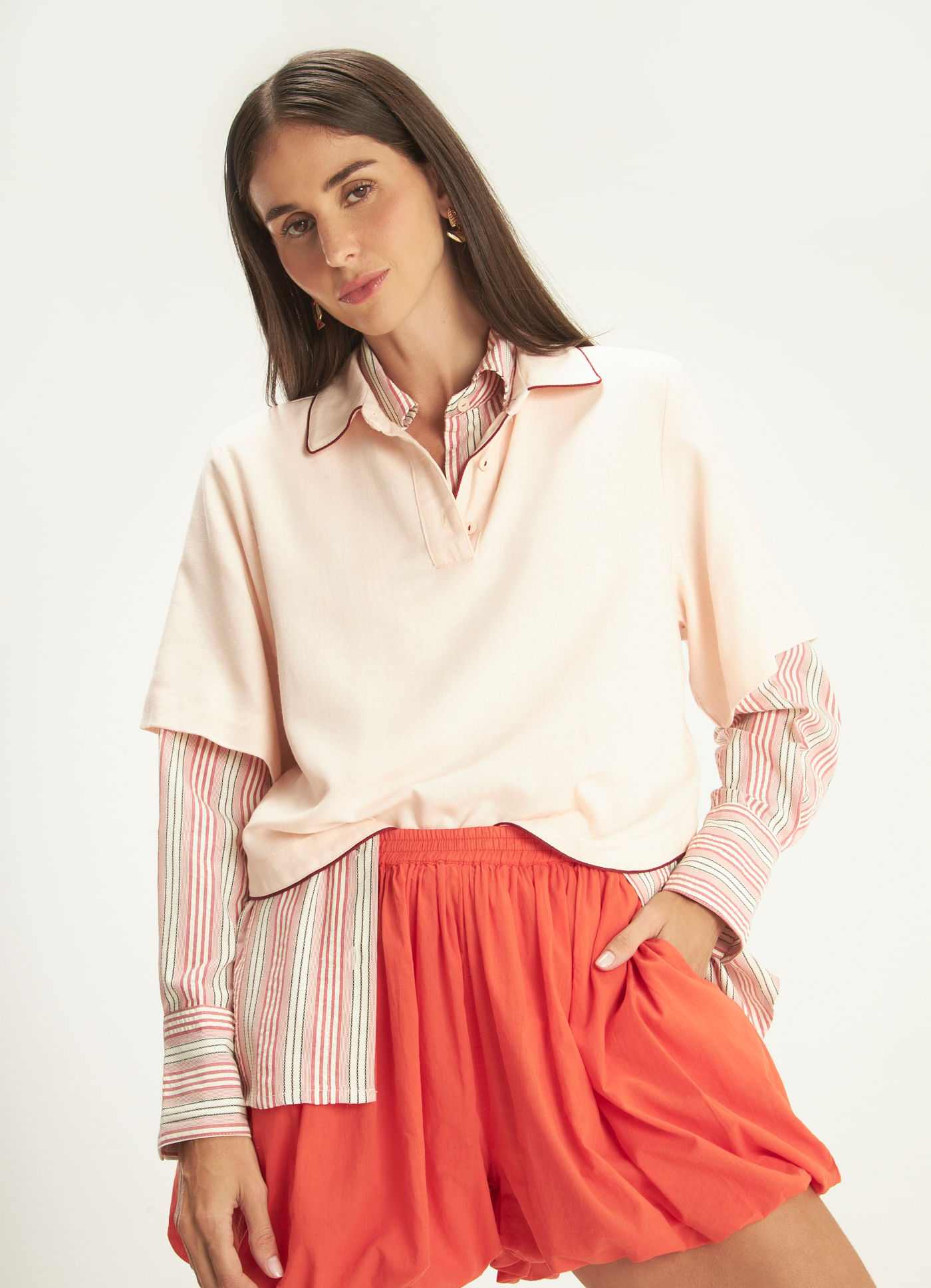 Camisa polo linho marear rosa