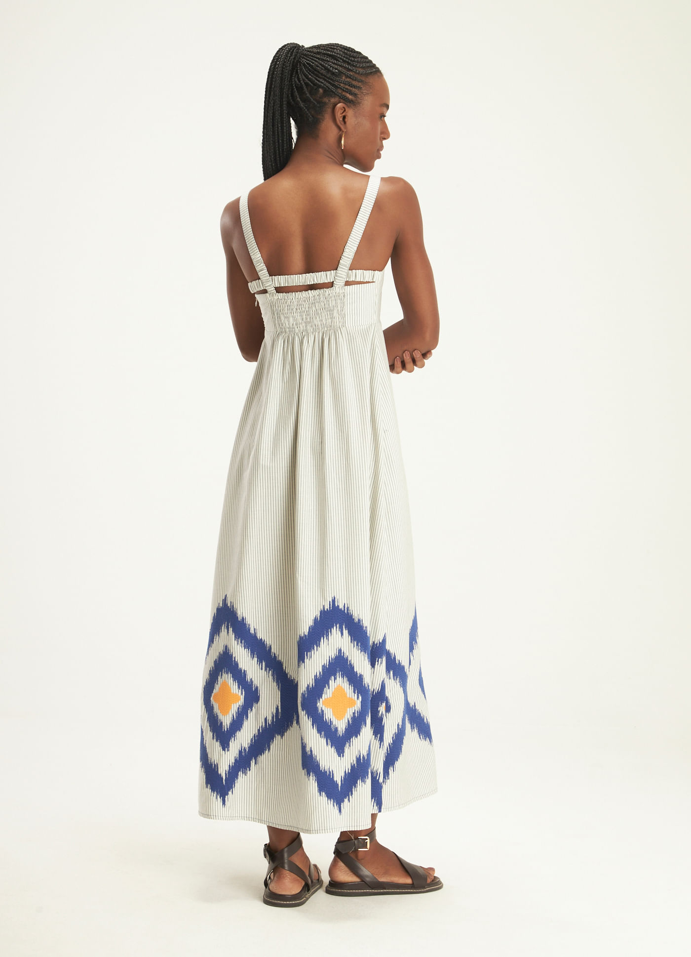 Vestido alça bordado boho navy