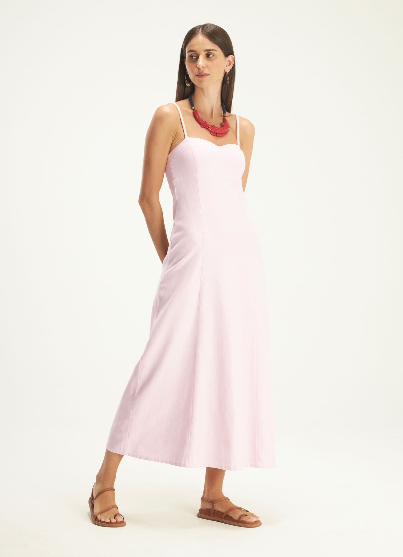 Vestido alca linho escamas rosa