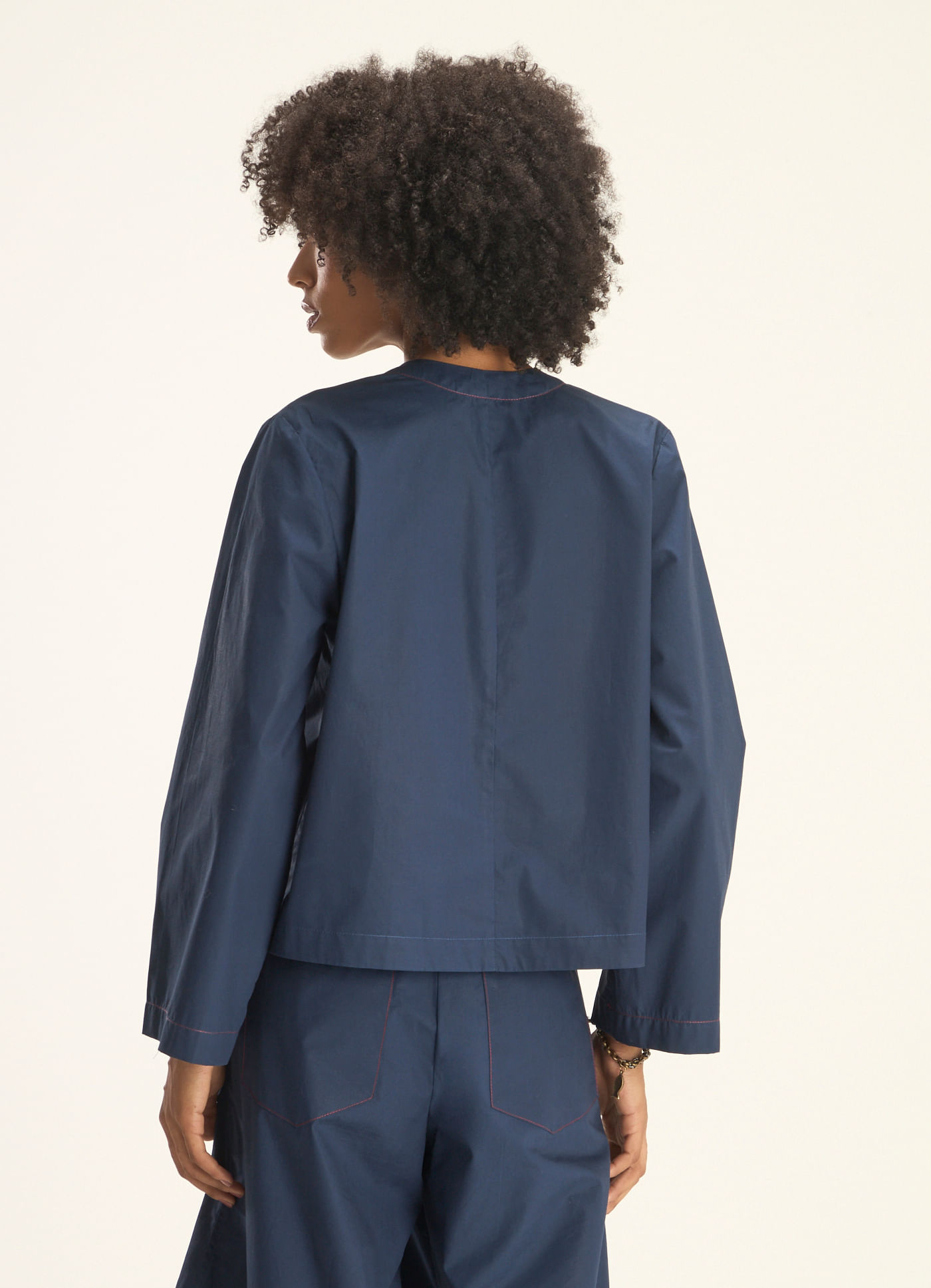 Blusa algodão amarração azul marinho