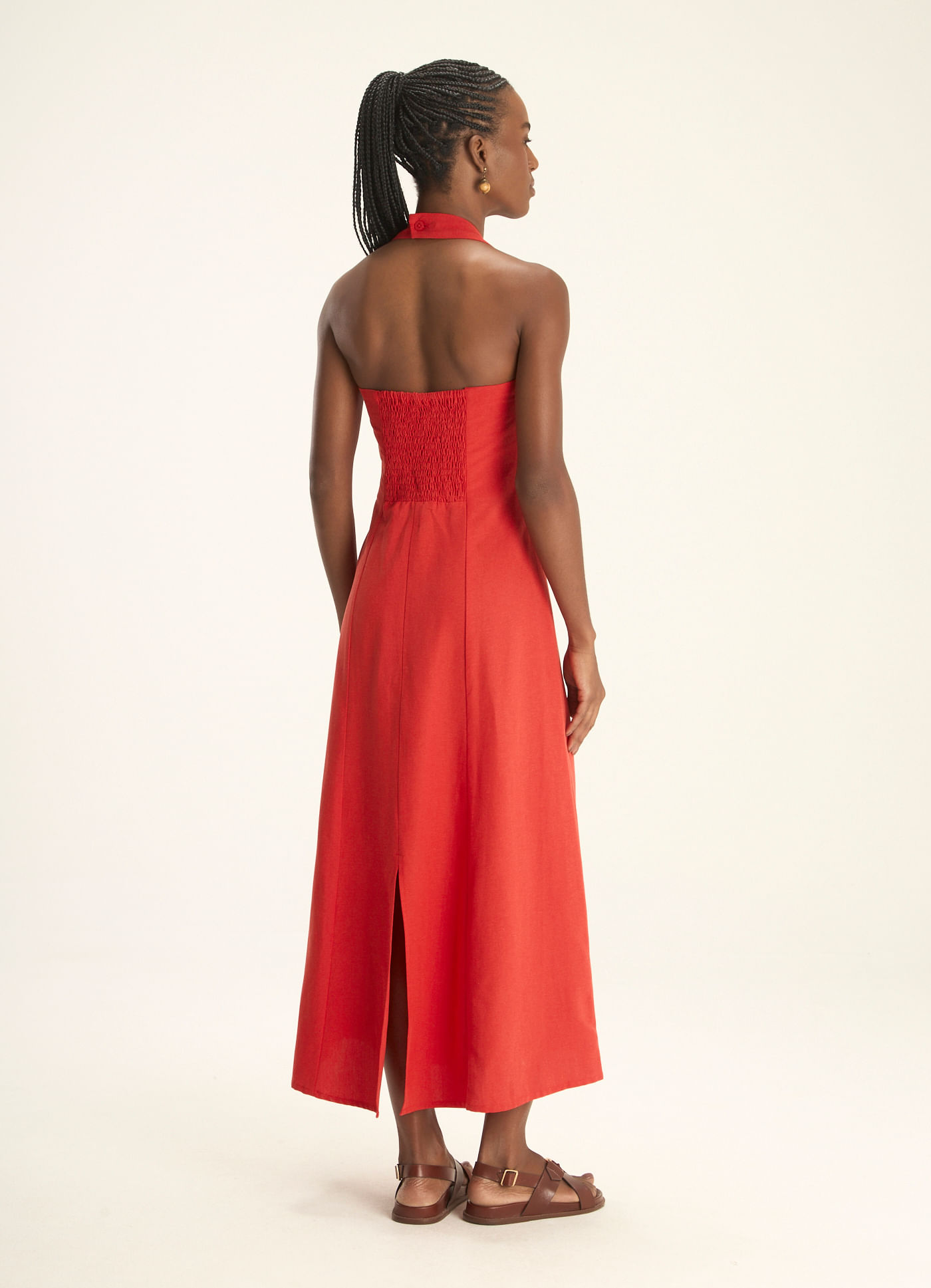 Vestido linho alfaiataria vermelho
