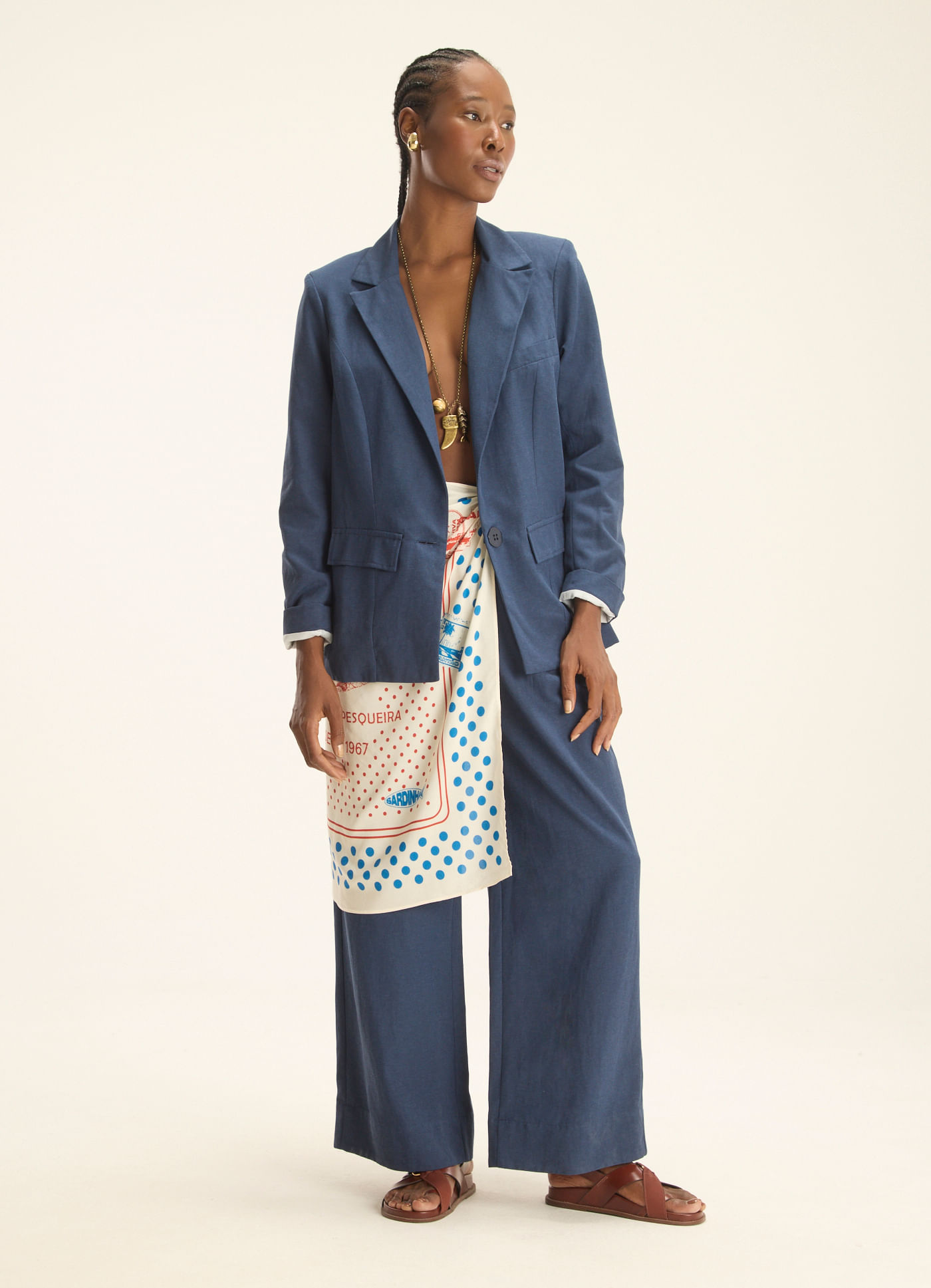 Blazer linho alfaiataria azul marinho