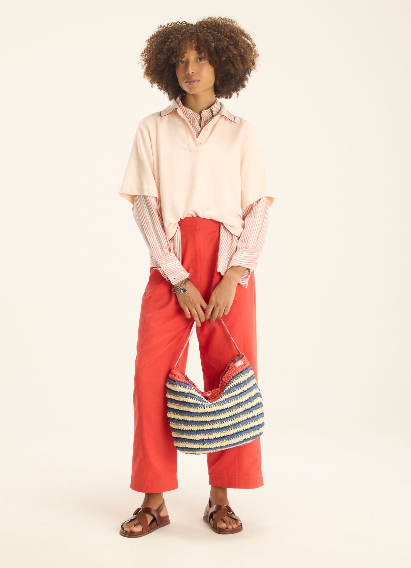 Calça barril linho alfaiataria vermelho