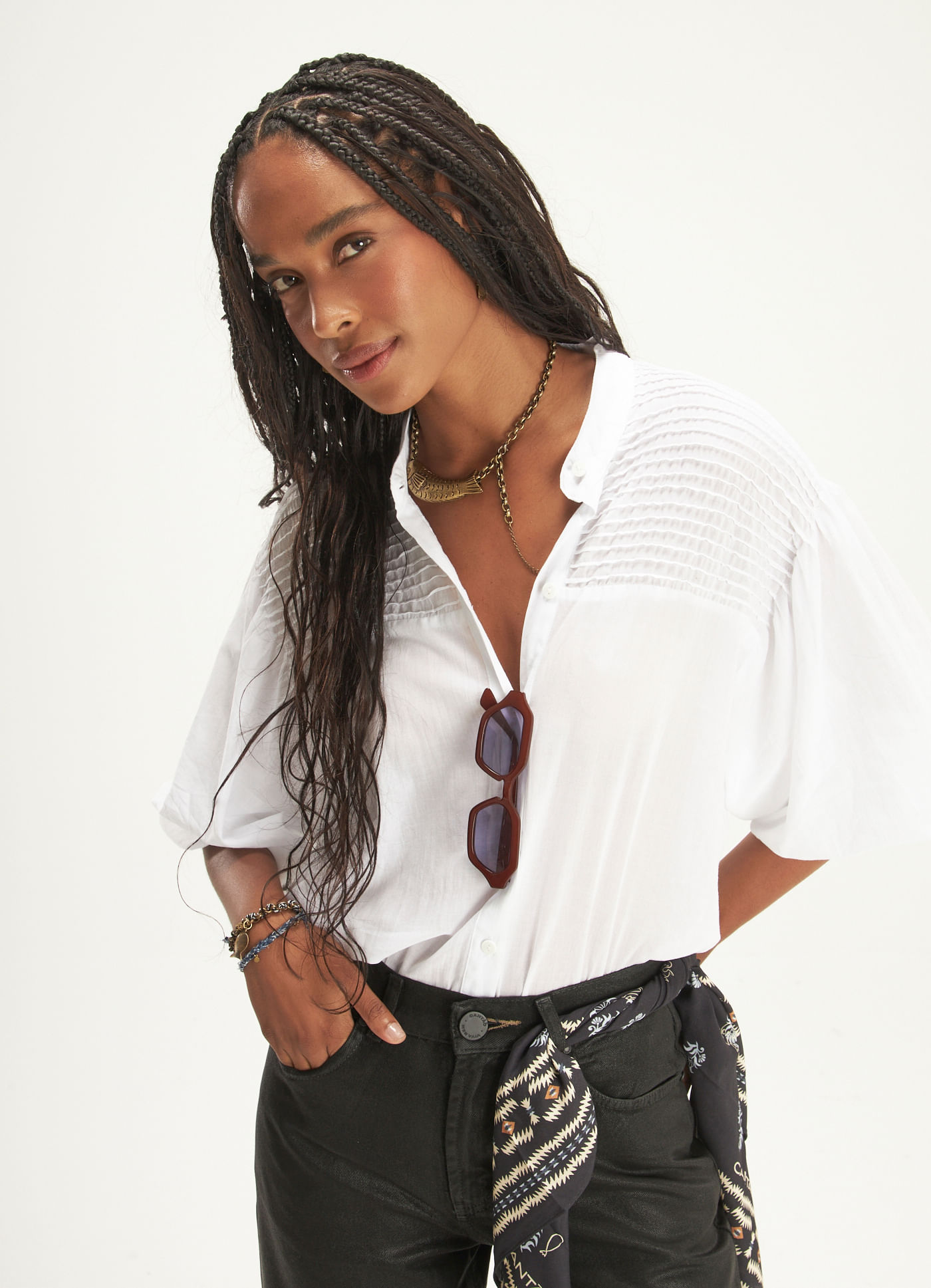 Camisa nervuras voil liso branco