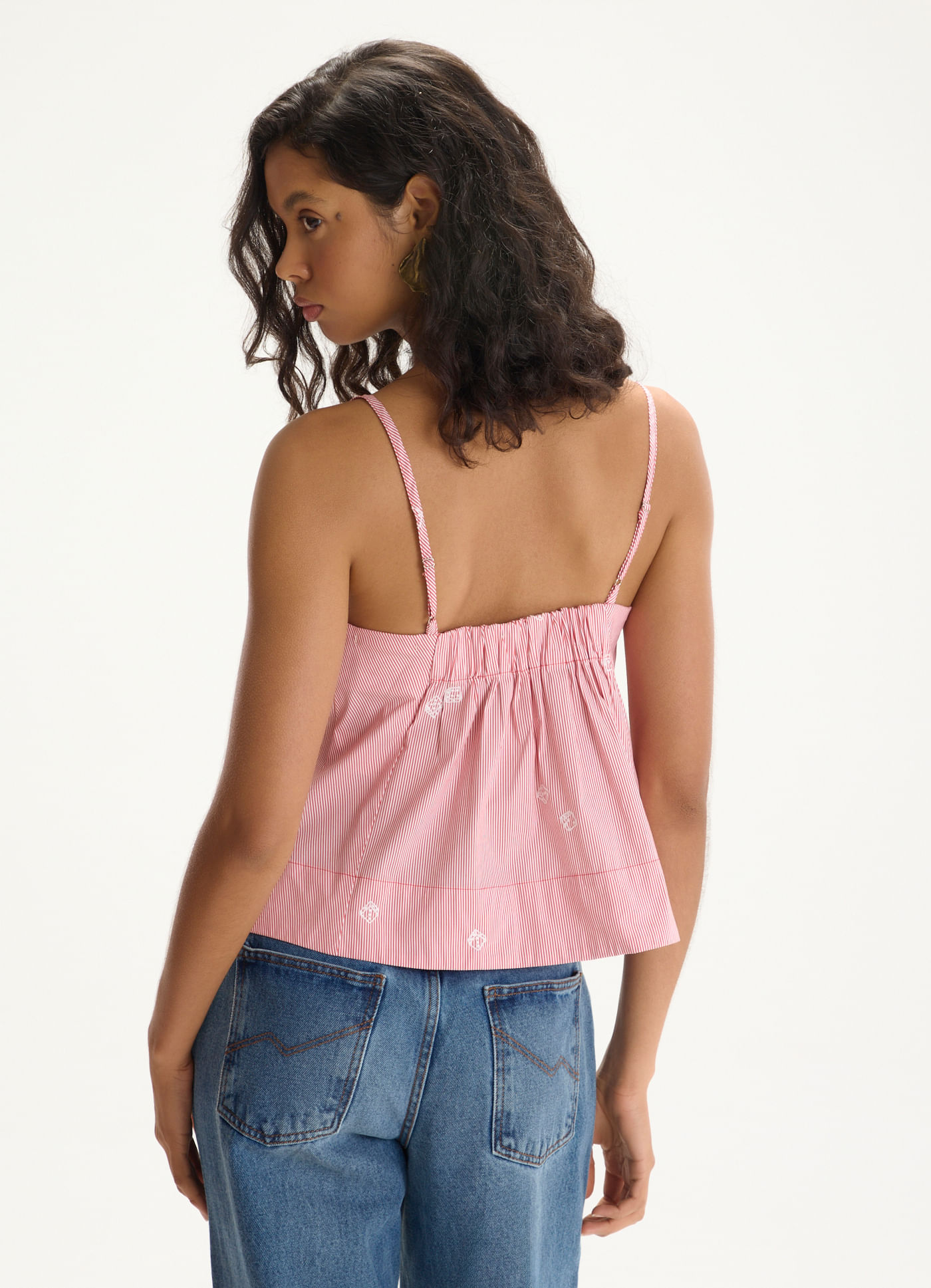 Blusa algodão listra bordado dadinho