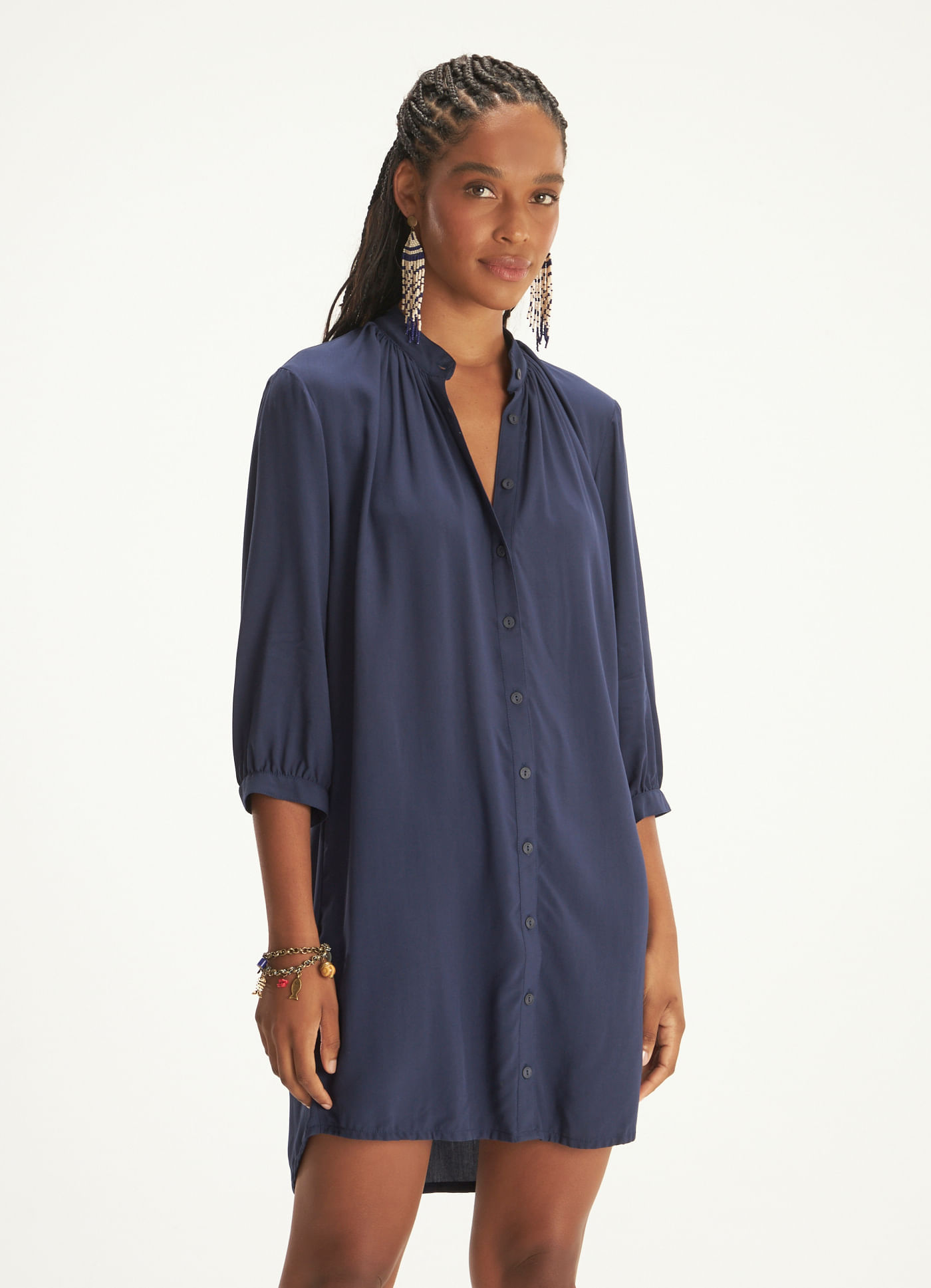Vestido chemisier viscose maresia azul marinho