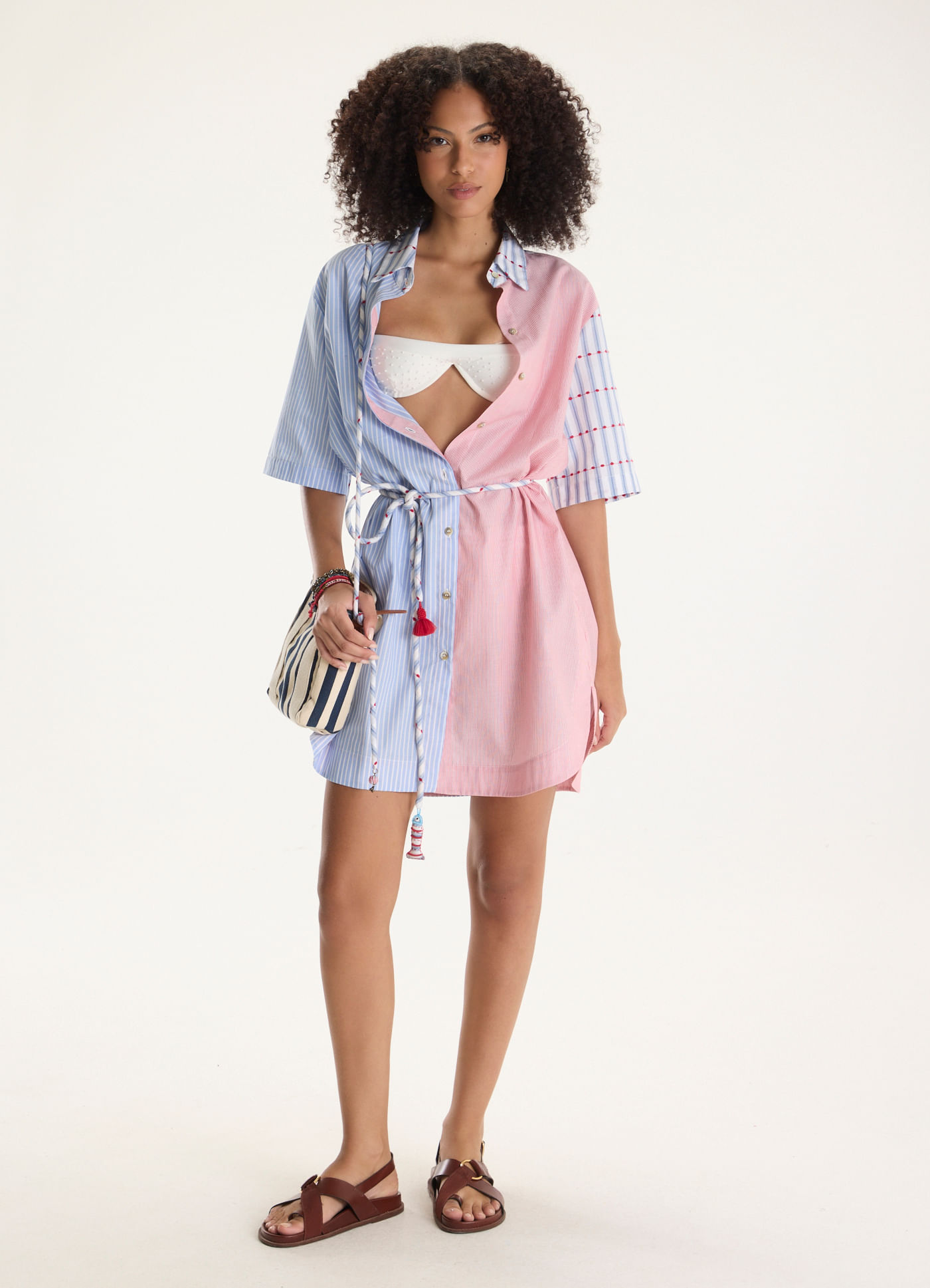 Vestido chemisier algodão bordado ritmo