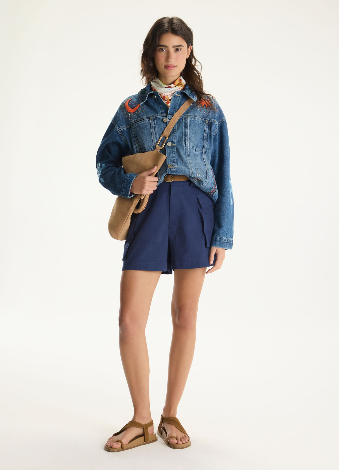 Short algodão textura azul marinho