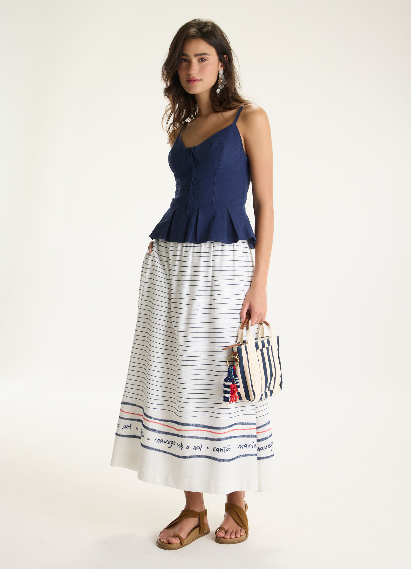 Saia midi estampada marinheiro sol